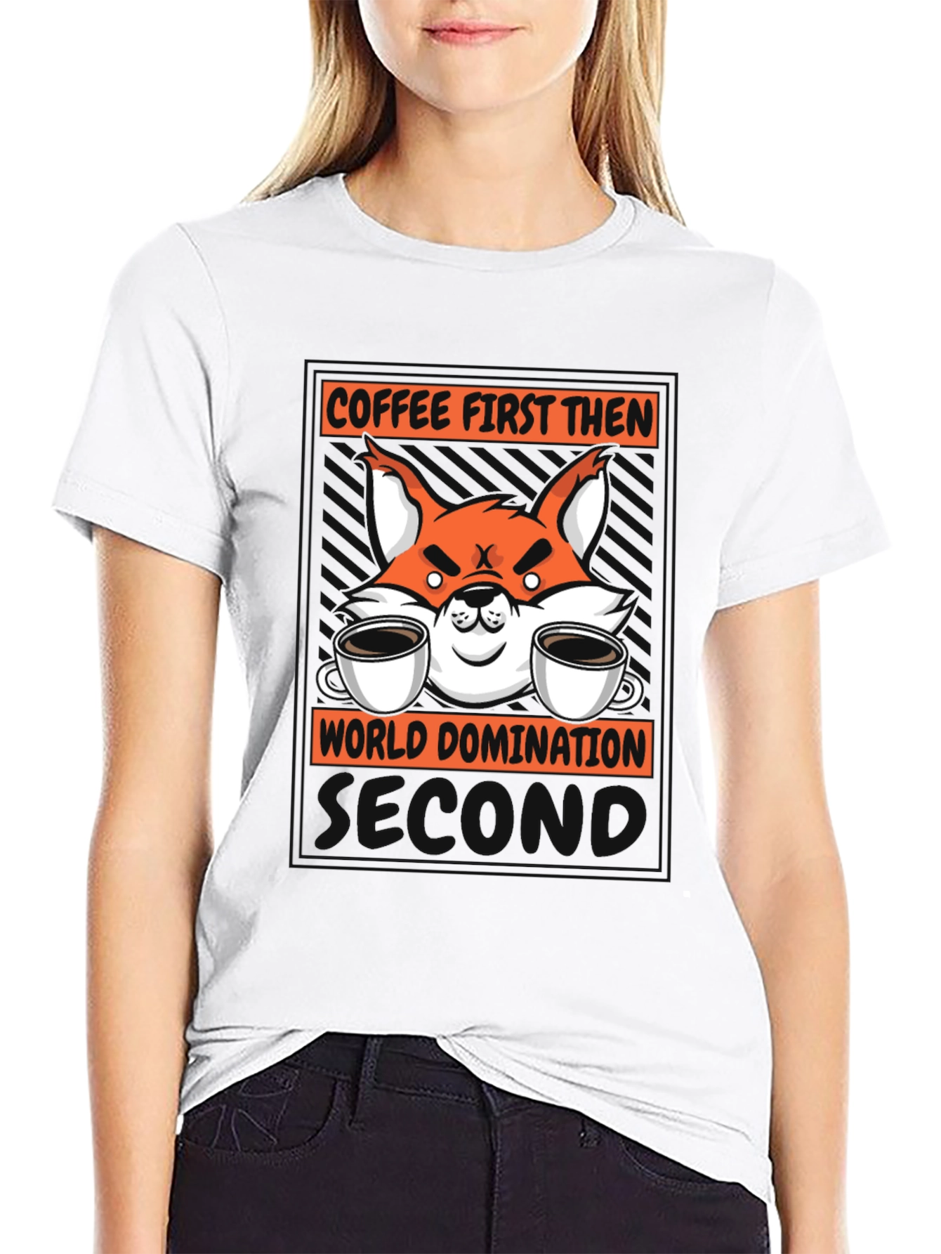 Coffee First Then World Domination Fox Graphic T-Shirt
