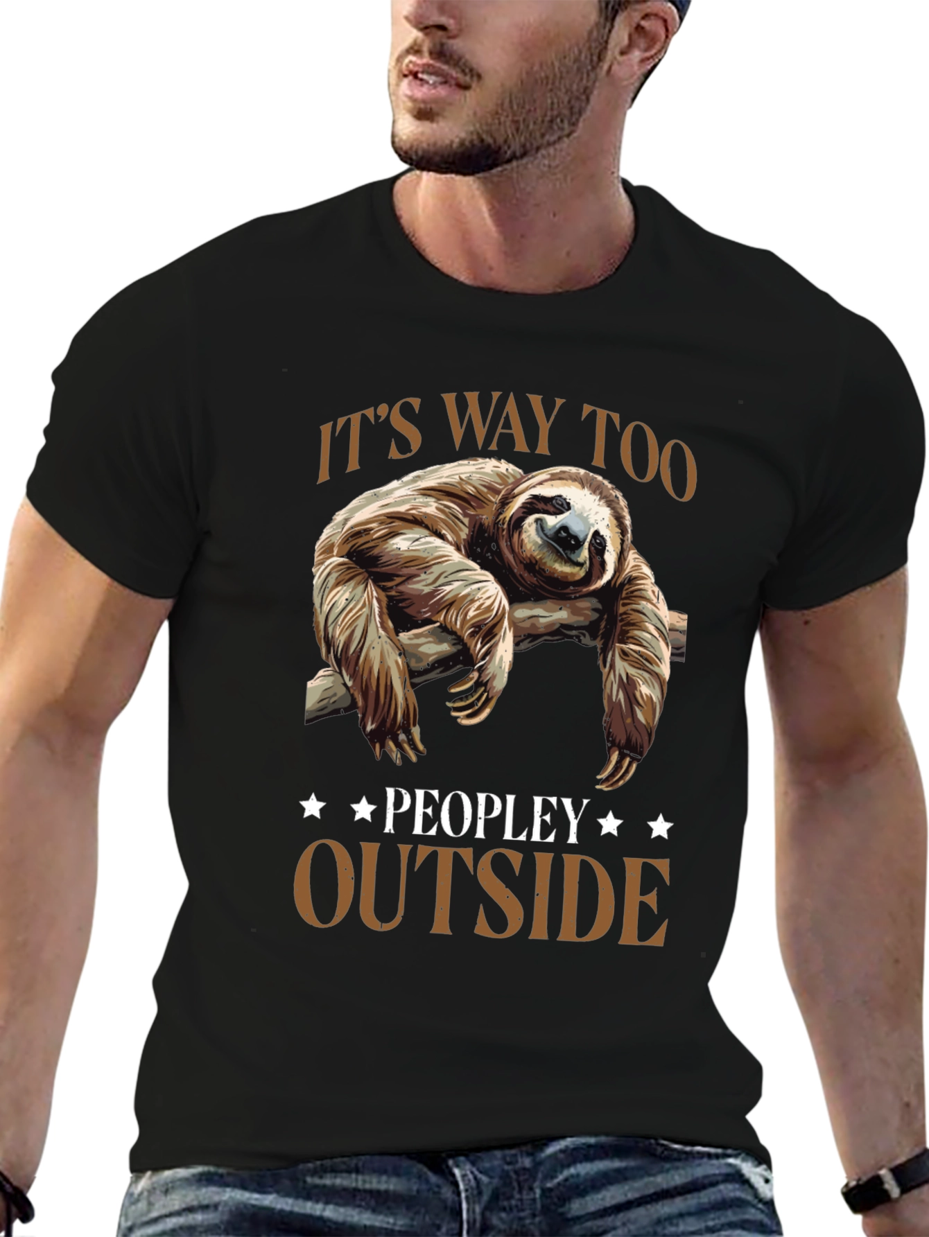 Lazy Sloth Graphic Tee: Its Way Too Peopley Outside