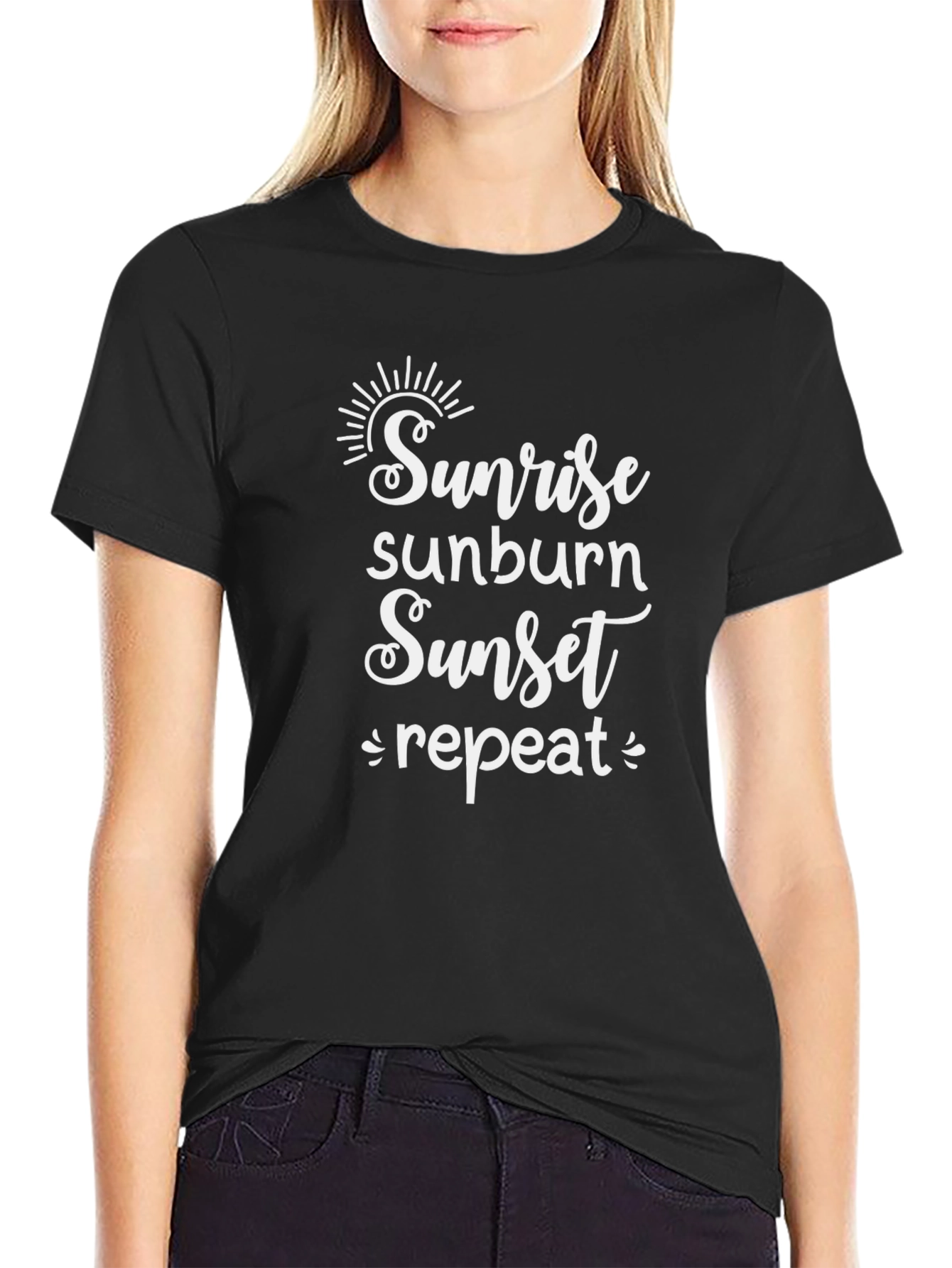 Sunrise Sunburn Sunset Repeat Black T-Shirt