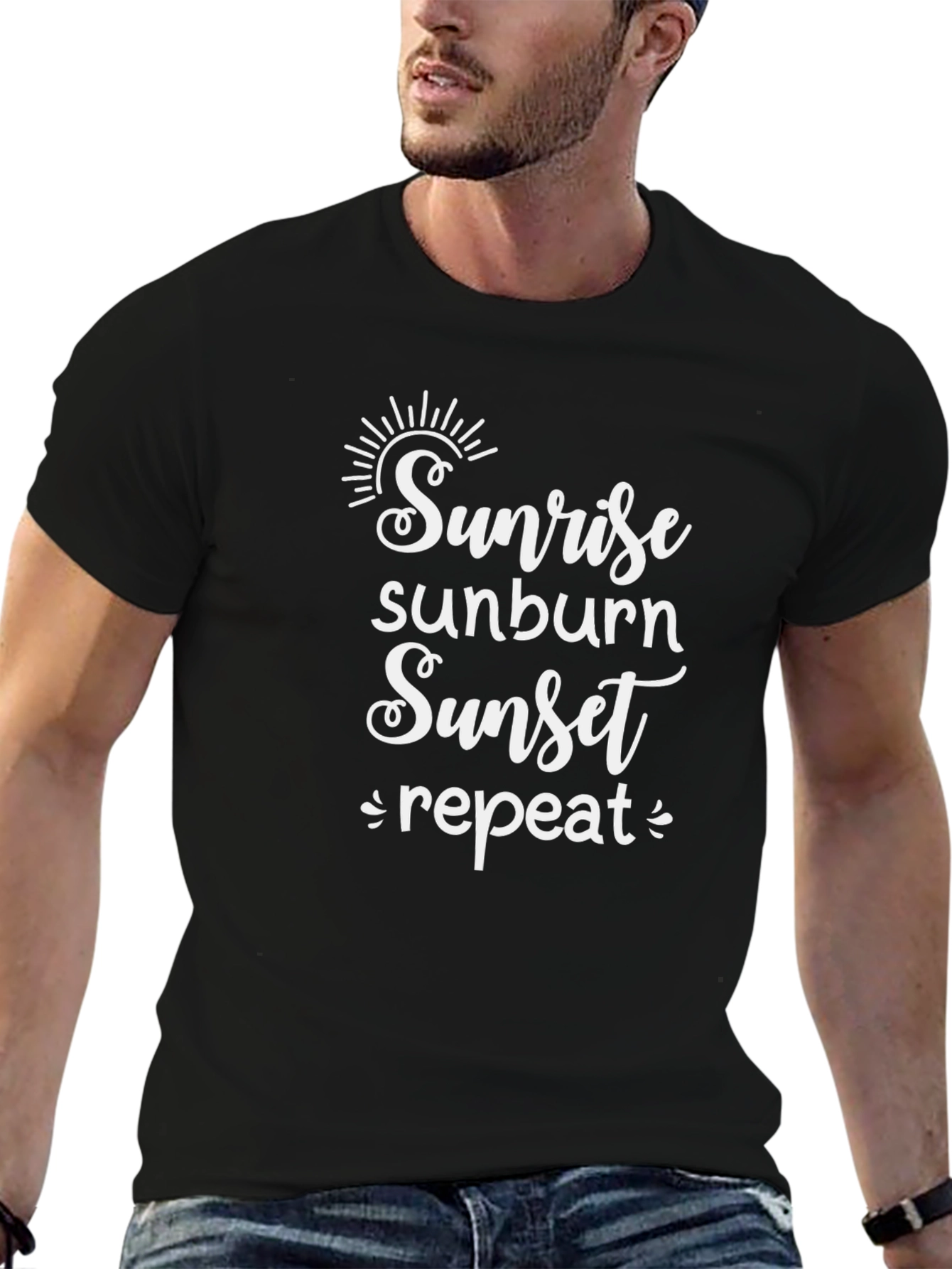 Sunrise Sunburn Sunset Repeat Black T-Shirt