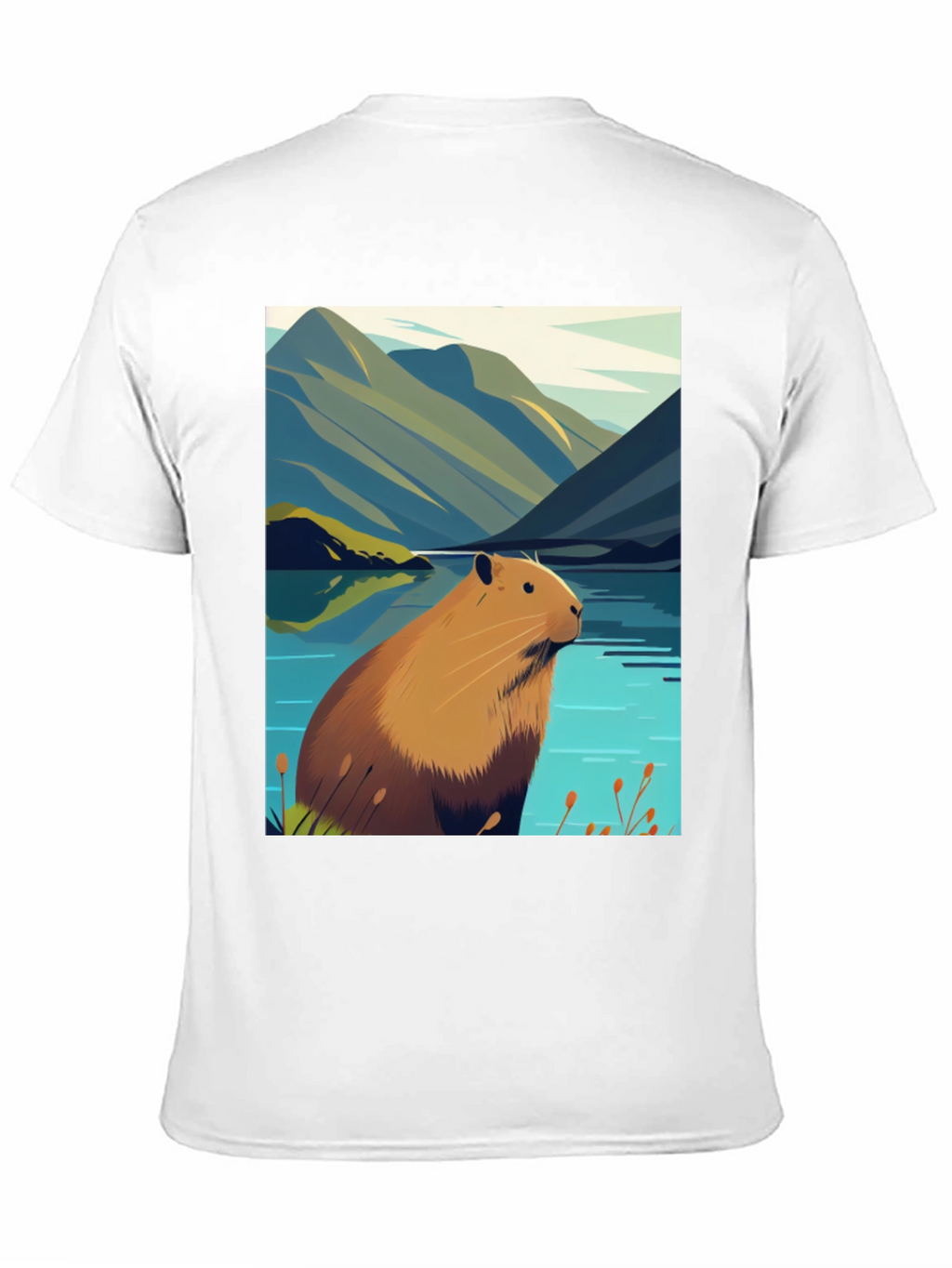 Capybara Lake Scene T-Shirt - Nature Graphic Tee