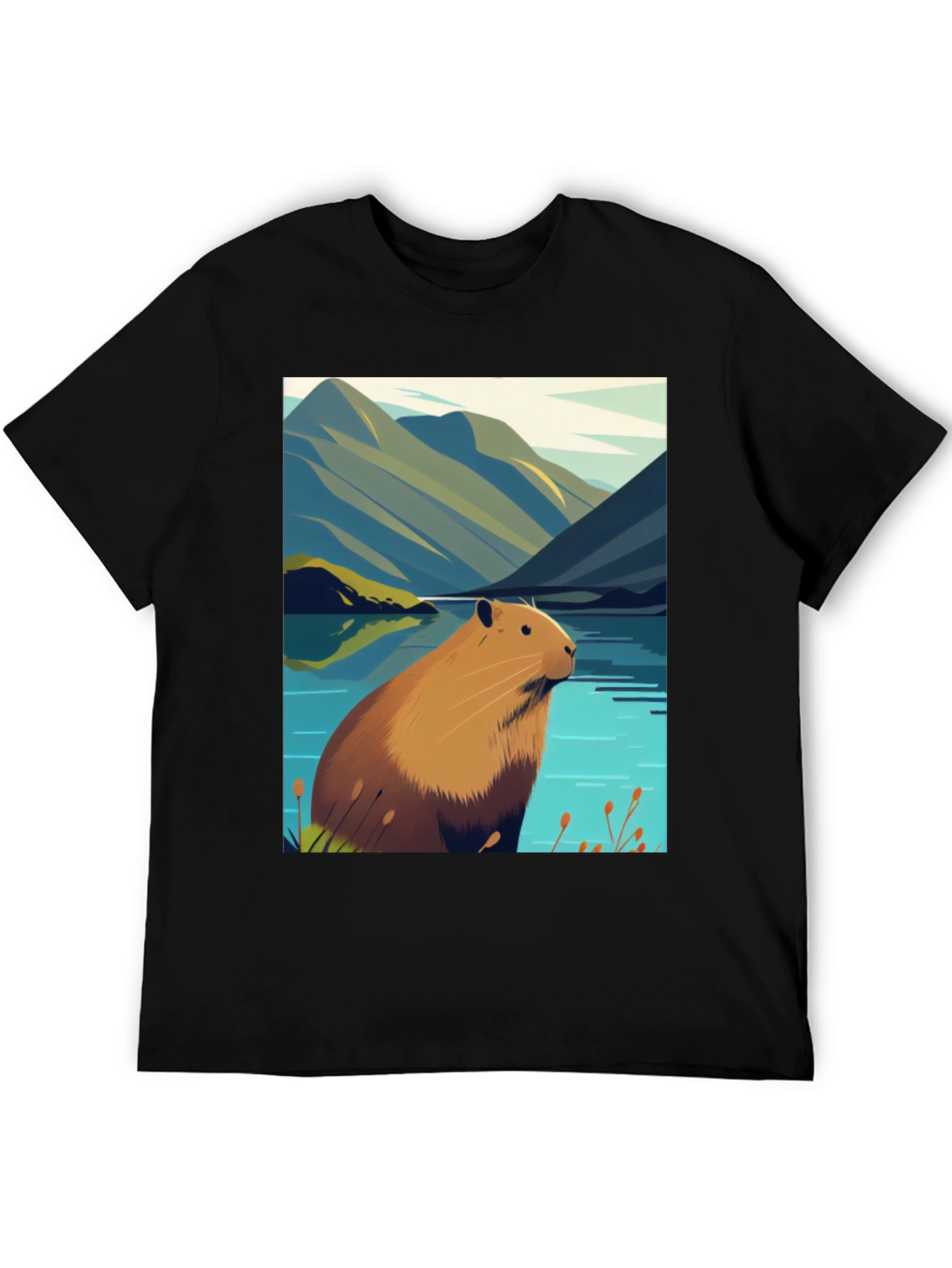 Capybara Lake Scene T-Shirt - Nature Graphic Tee