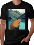 Capybara Lake Scene T-Shirt - Nature Graphic Tee