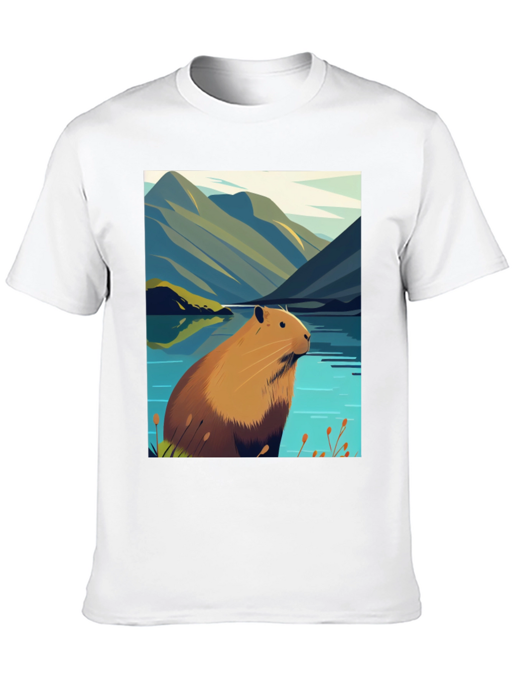 Capybara Lake Scene T-Shirt - Nature Graphic Tee
