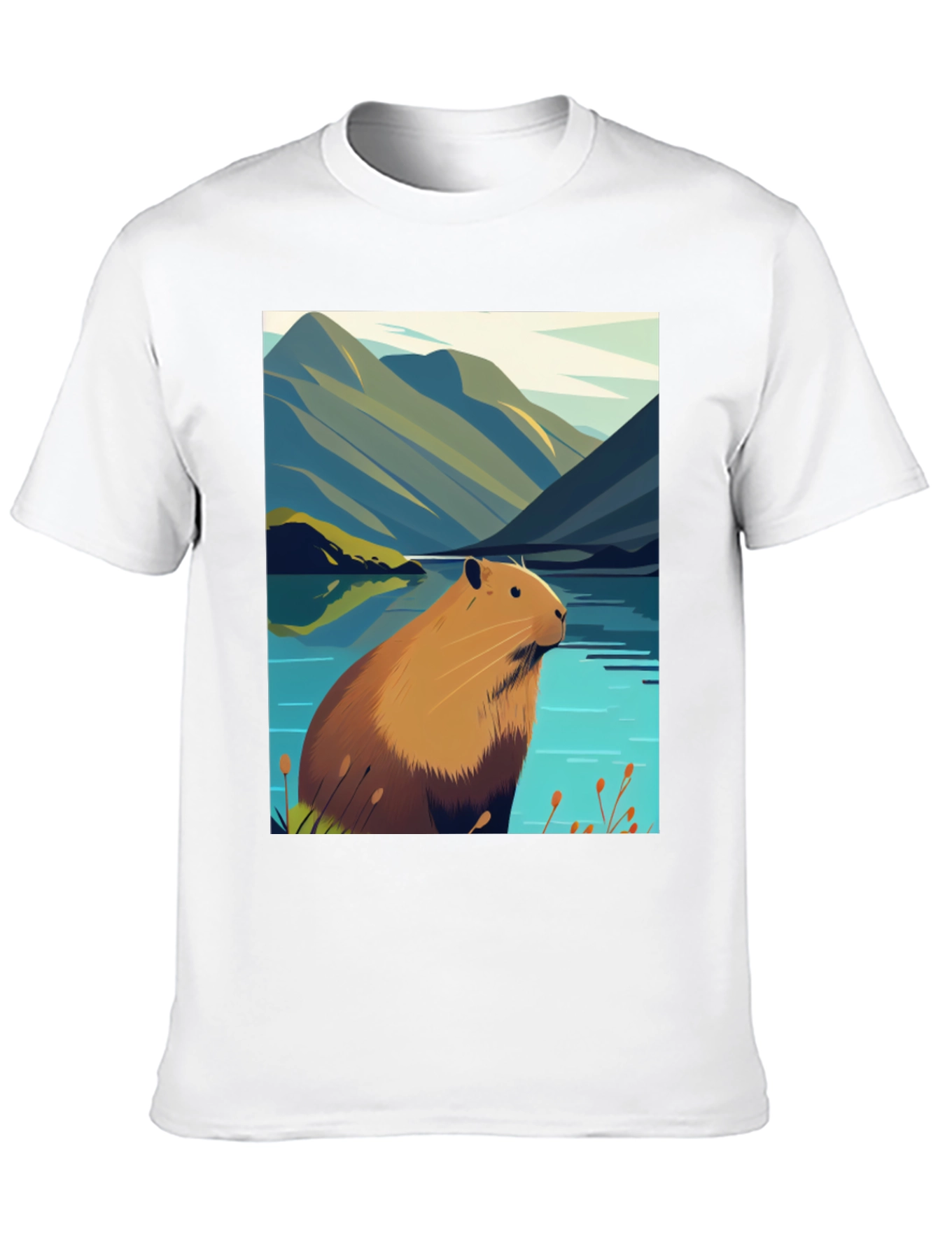 Capybara Lake Scene T-Shirt - Nature Graphic Tee