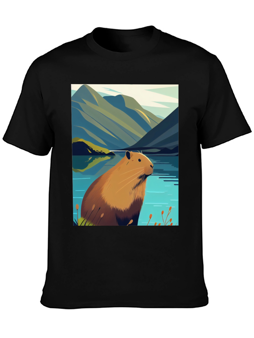 Capybara Lake Scene T-Shirt - Nature Graphic Tee