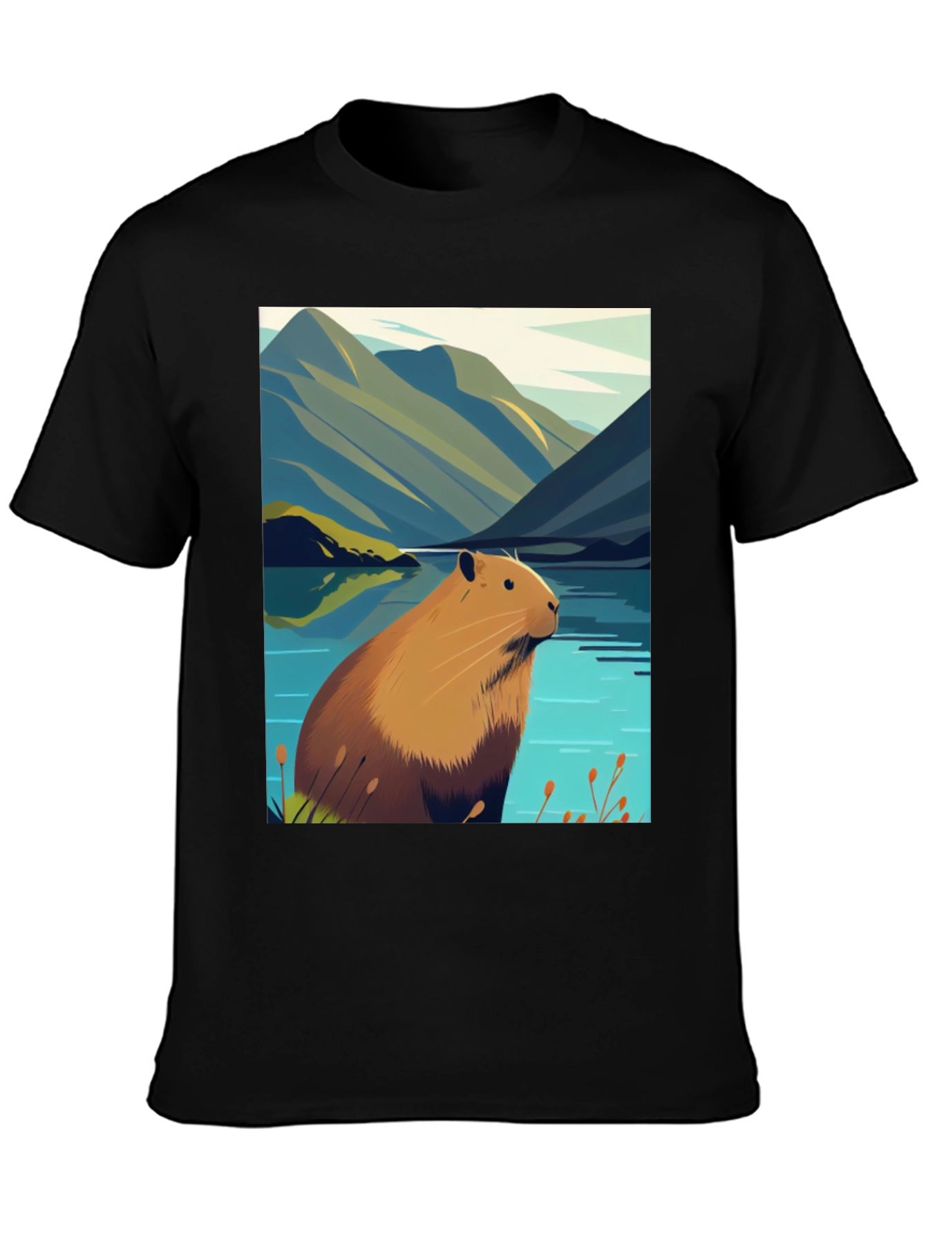 Capybara Lake Scene T-Shirt - Nature Graphic Tee