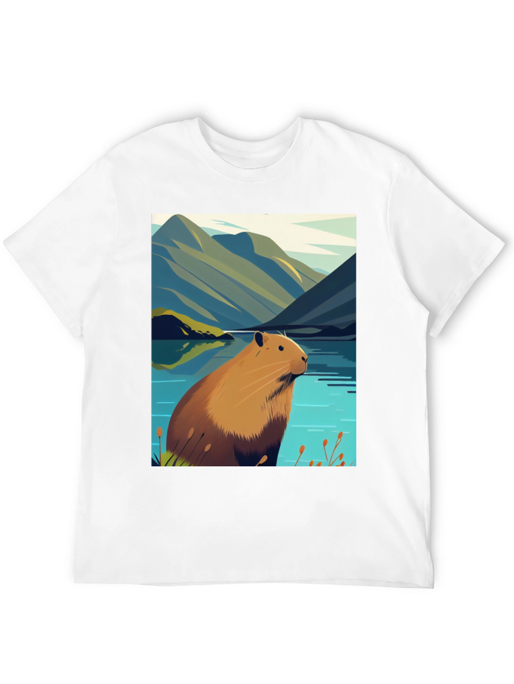 Capybara Lake Scene T-Shirt - Nature Graphic Tee