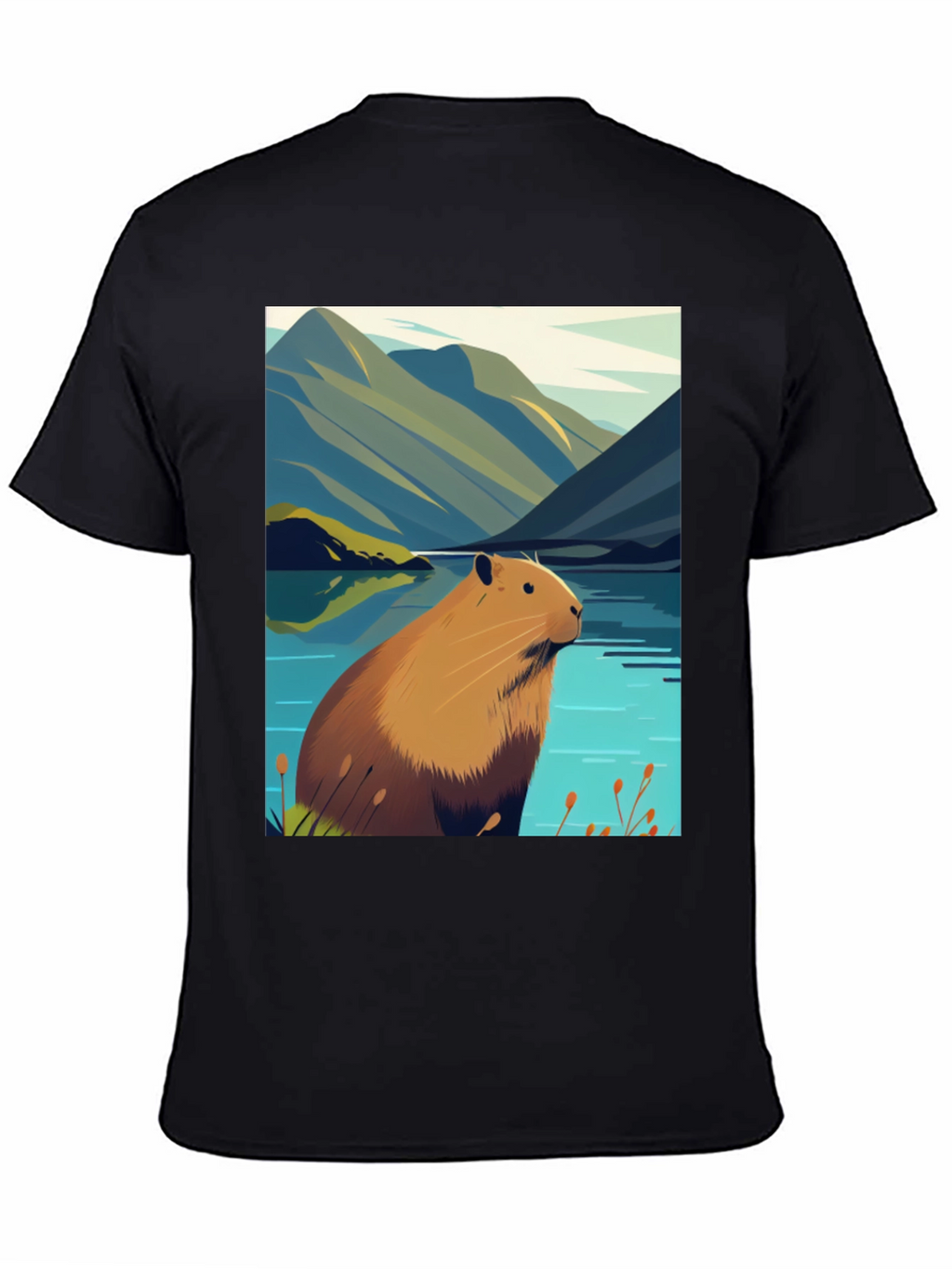 Capybara Lake Scene T-Shirt - Nature Graphic Tee