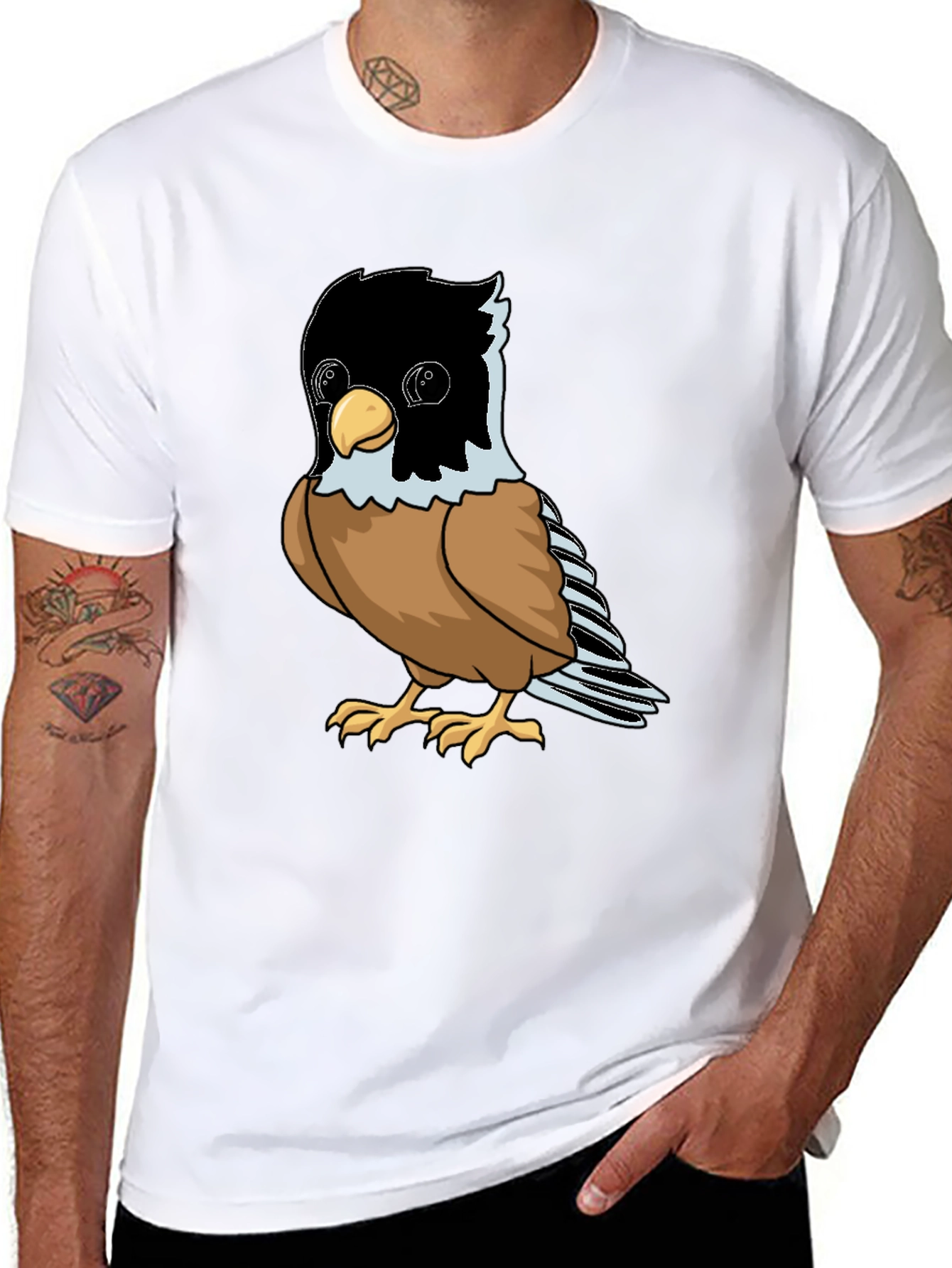 Cute Bird Graphic Tee - Soft Black Cotton Shirt