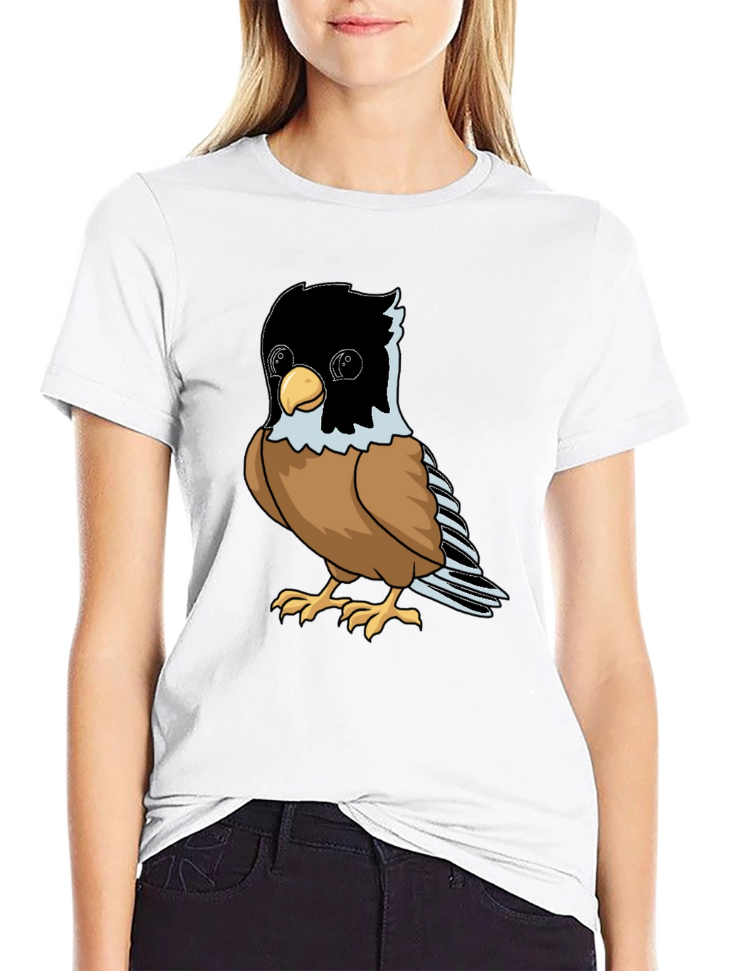 Cute Bird Graphic Tee - Soft Black Cotton Shirt