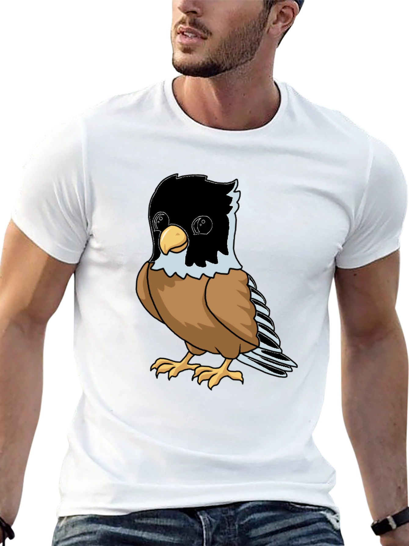 Cute Bird Graphic Tee - Soft Black Cotton Shirt