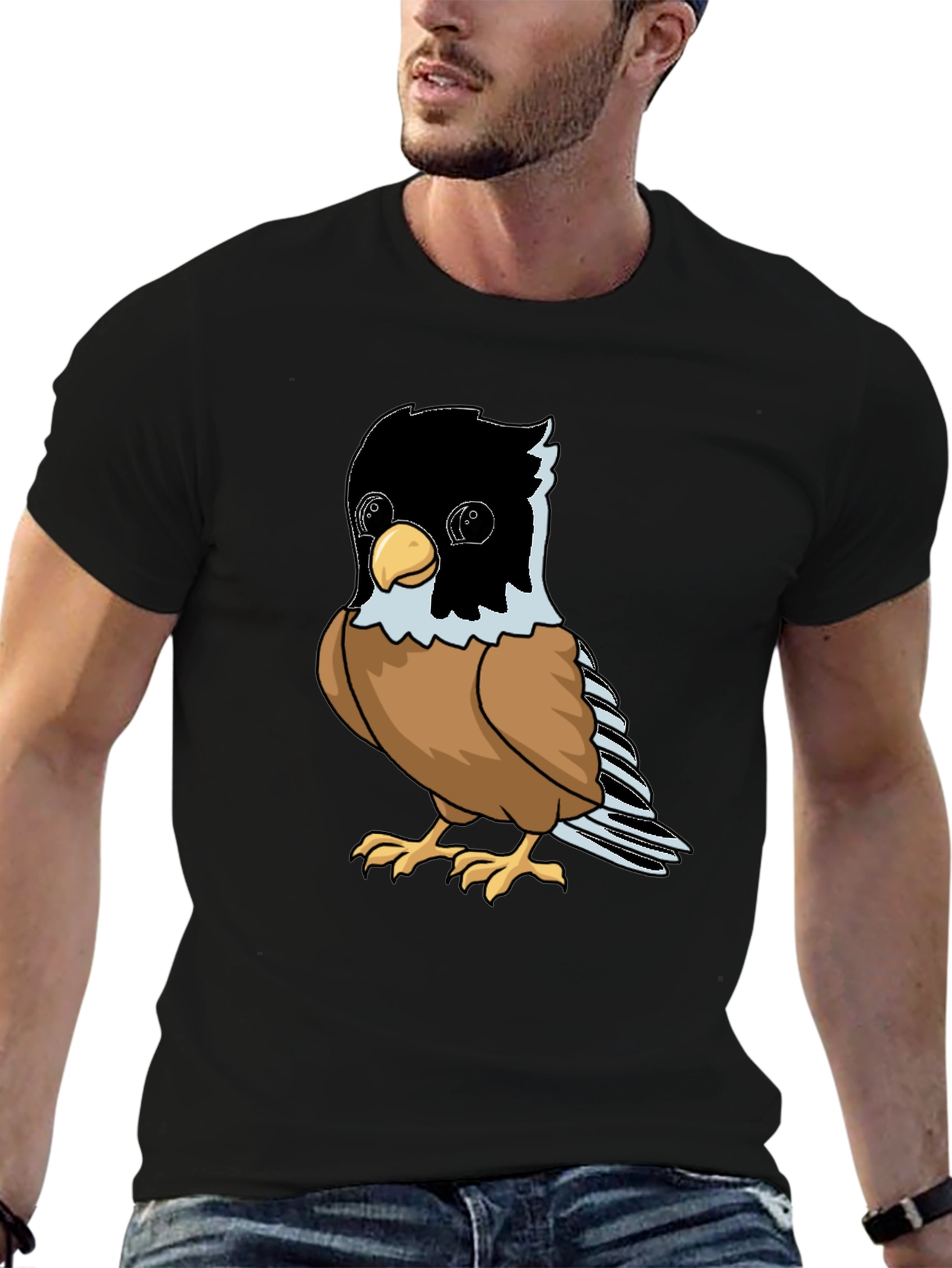 Cute Bird Graphic Tee - Soft Black Cotton Shirt