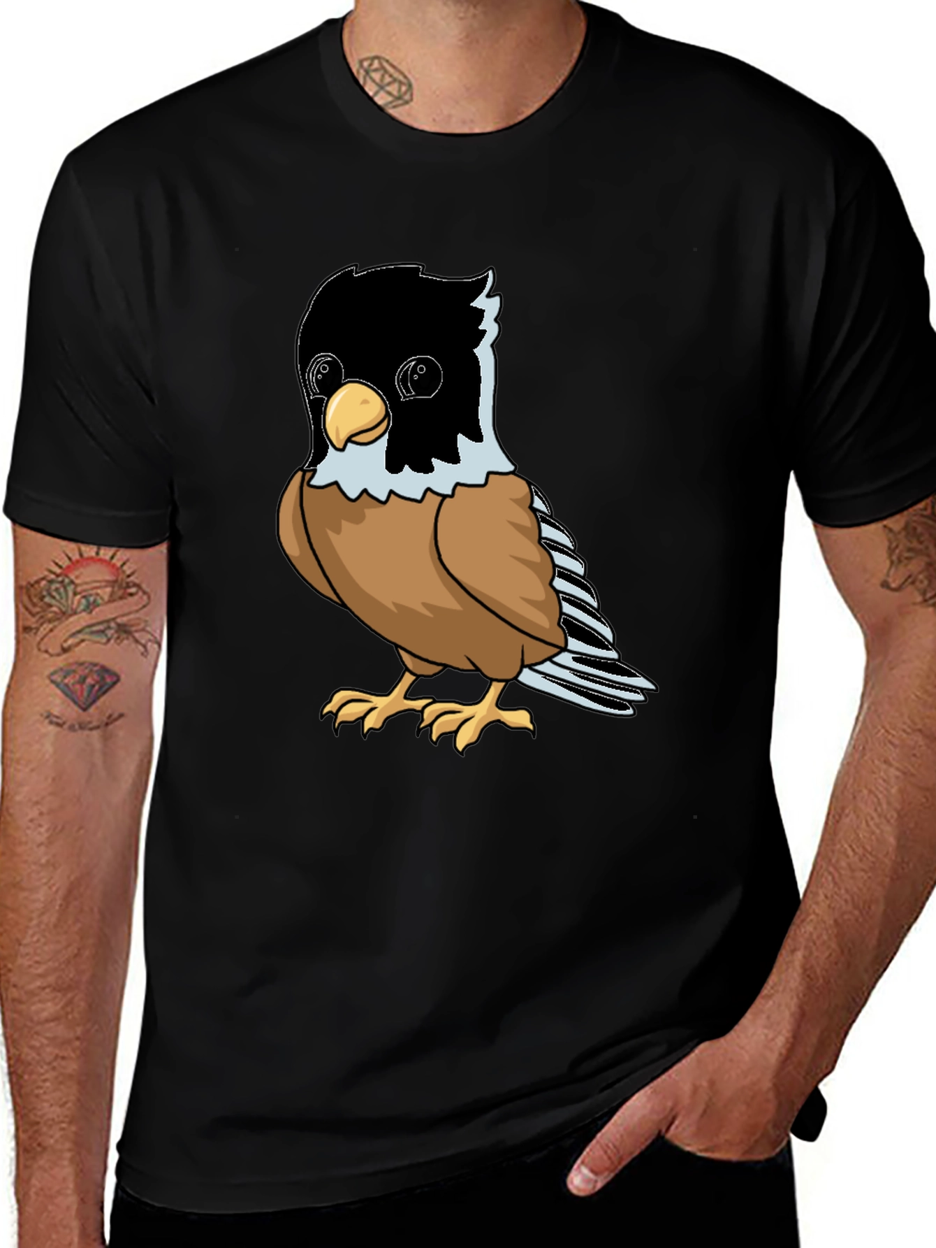 Cute Bird Graphic Tee - Soft Black Cotton Shirt