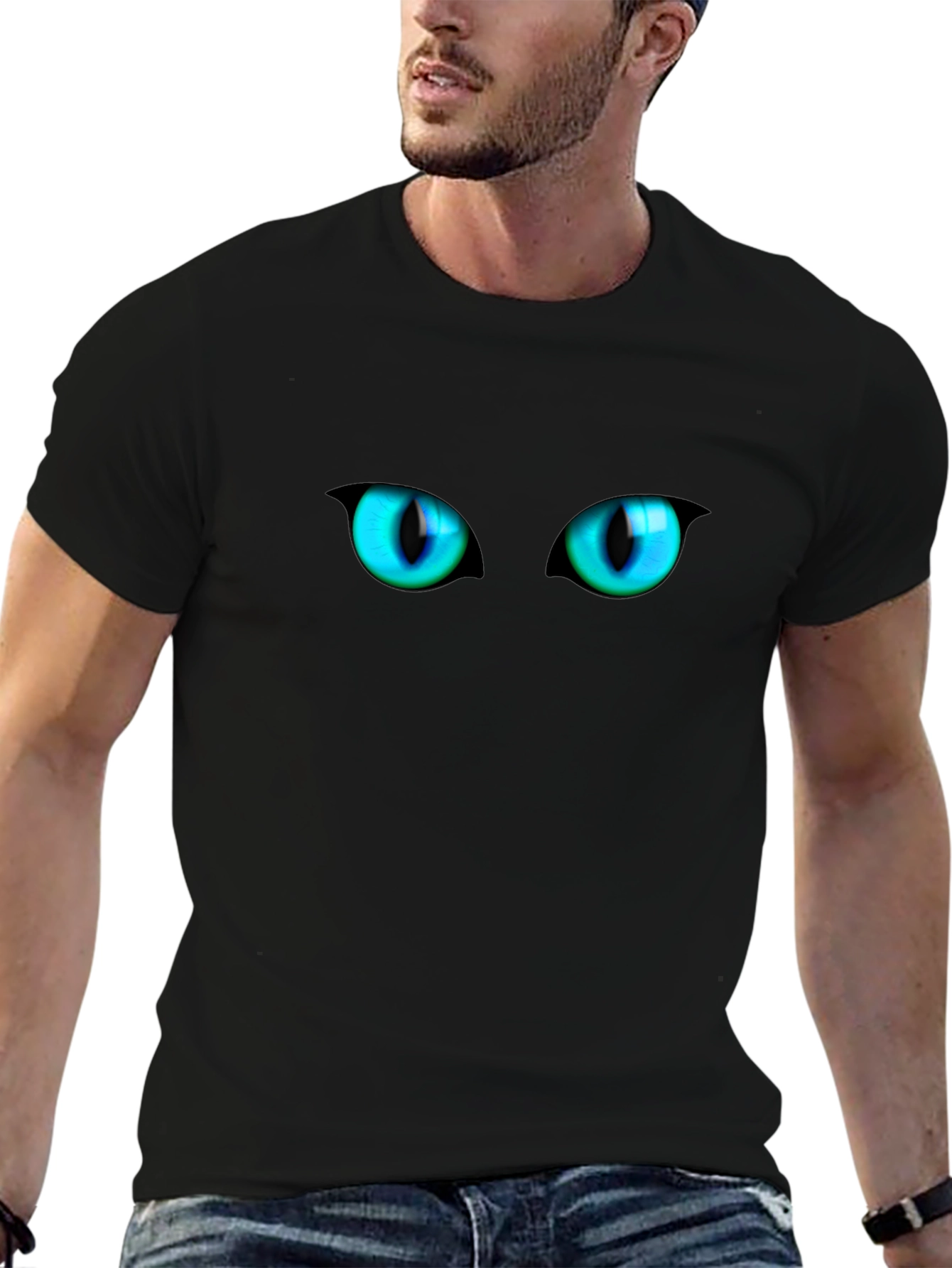 Mens Black Cat Eyes Graphic T-Shirt