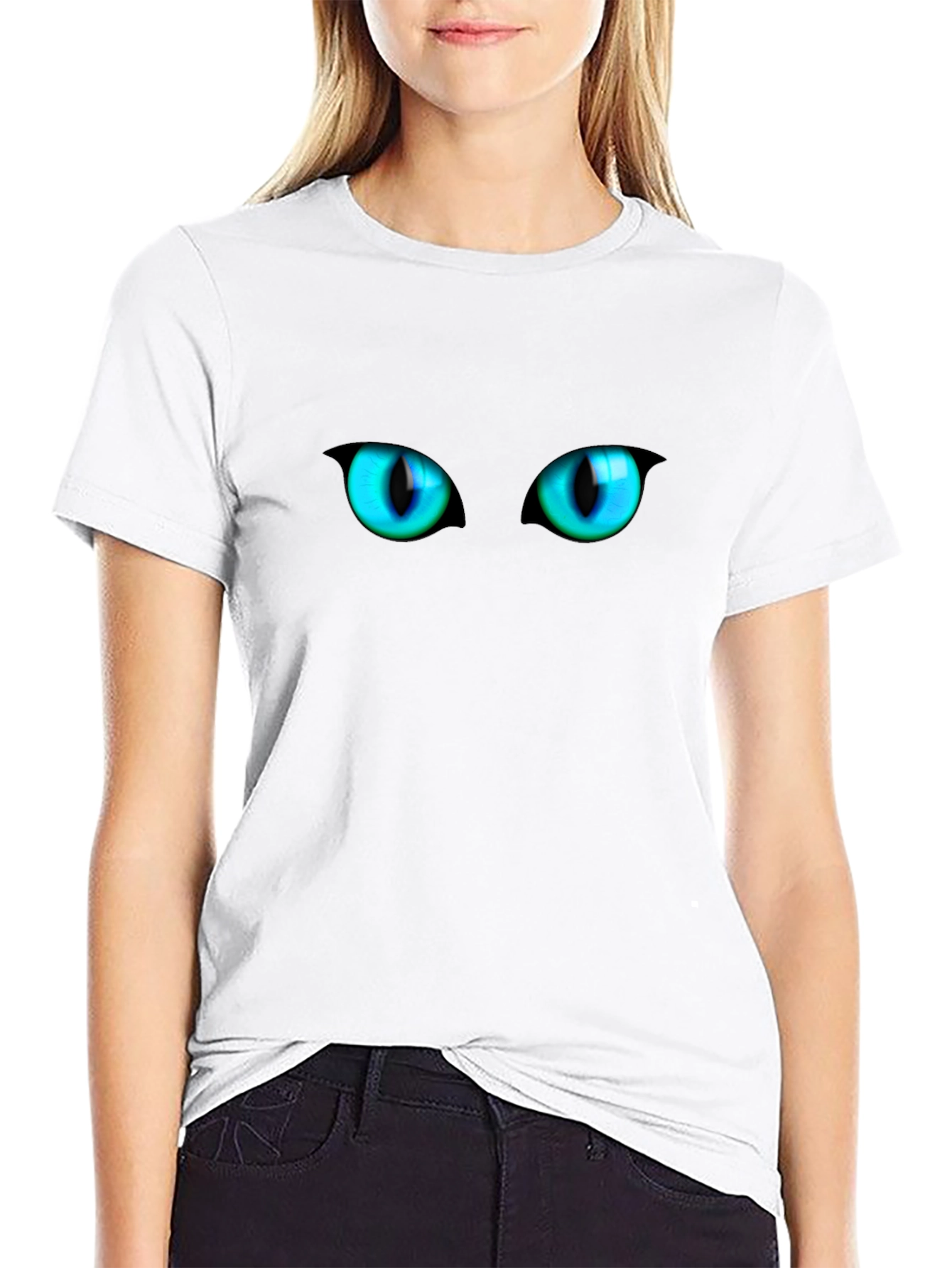 Mens Black Cat Eyes Graphic T-Shirt