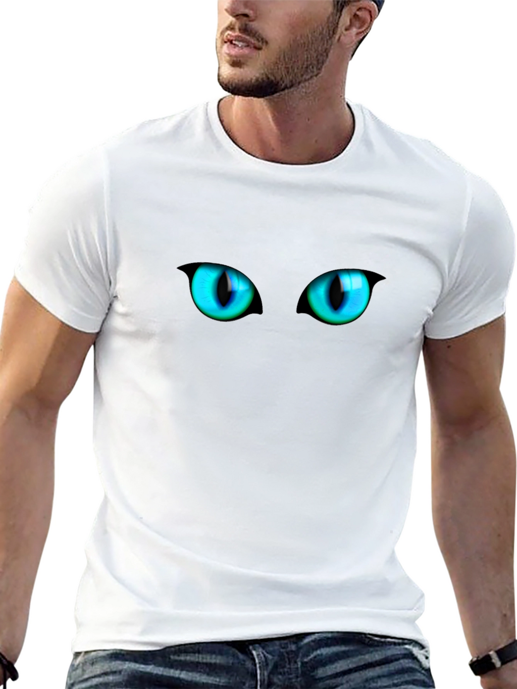 Mens Black Cat Eyes Graphic T-Shirt