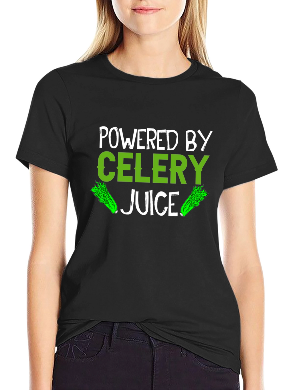 Powered by Celery Juice T-Shirt - Green Vegan Design