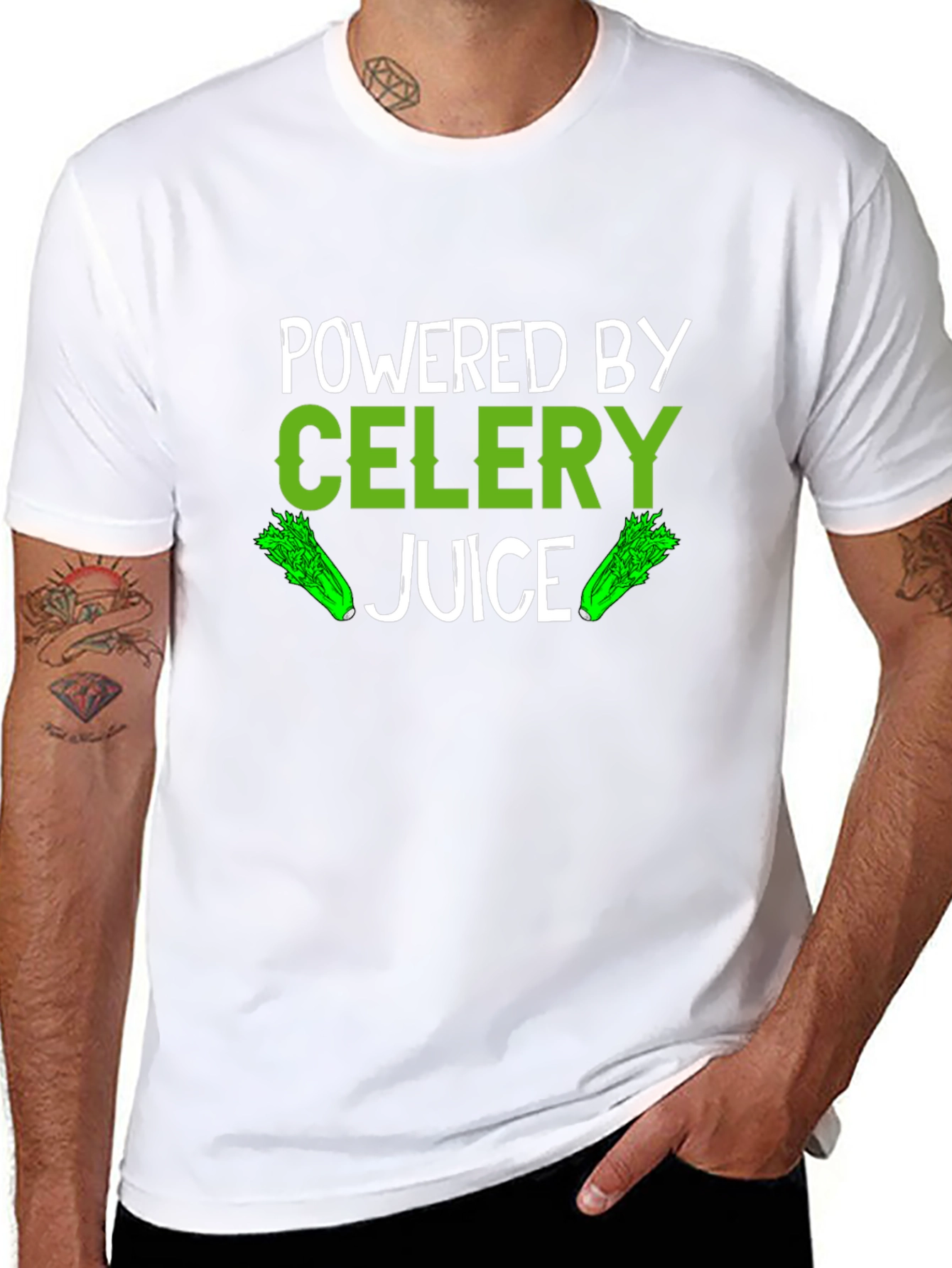 Powered by Celery Juice T-Shirt - Green Vegan Design