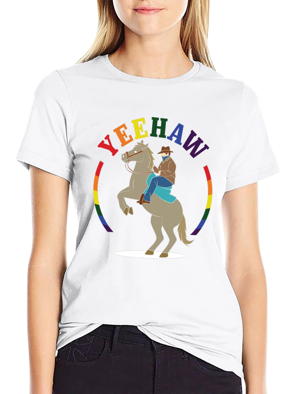 Yeehaw Rainbow Cowboy Graphic Tee