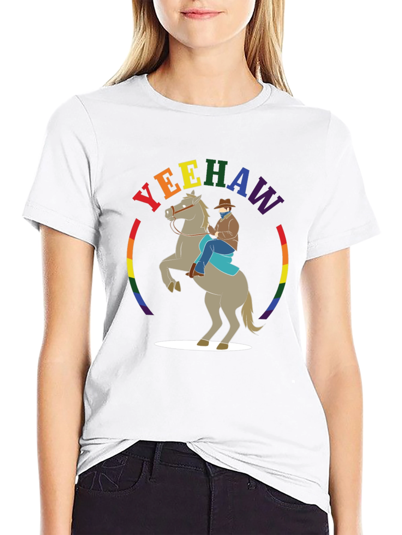 Yeehaw Rainbow Cowboy Graphic Tee