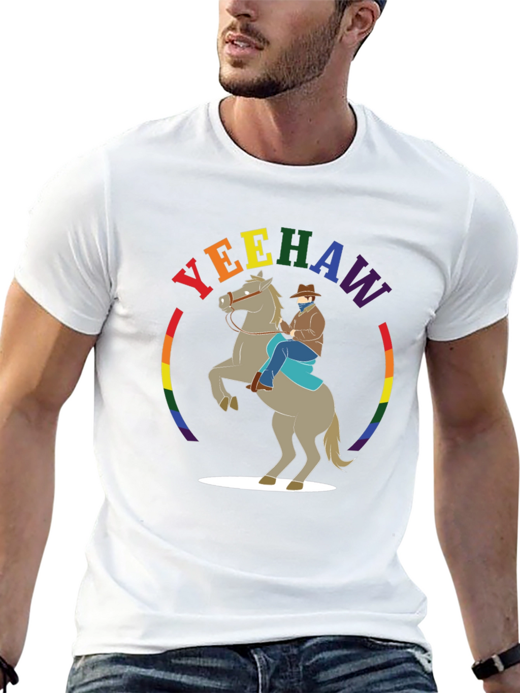Yeehaw Rainbow Cowboy Graphic Tee