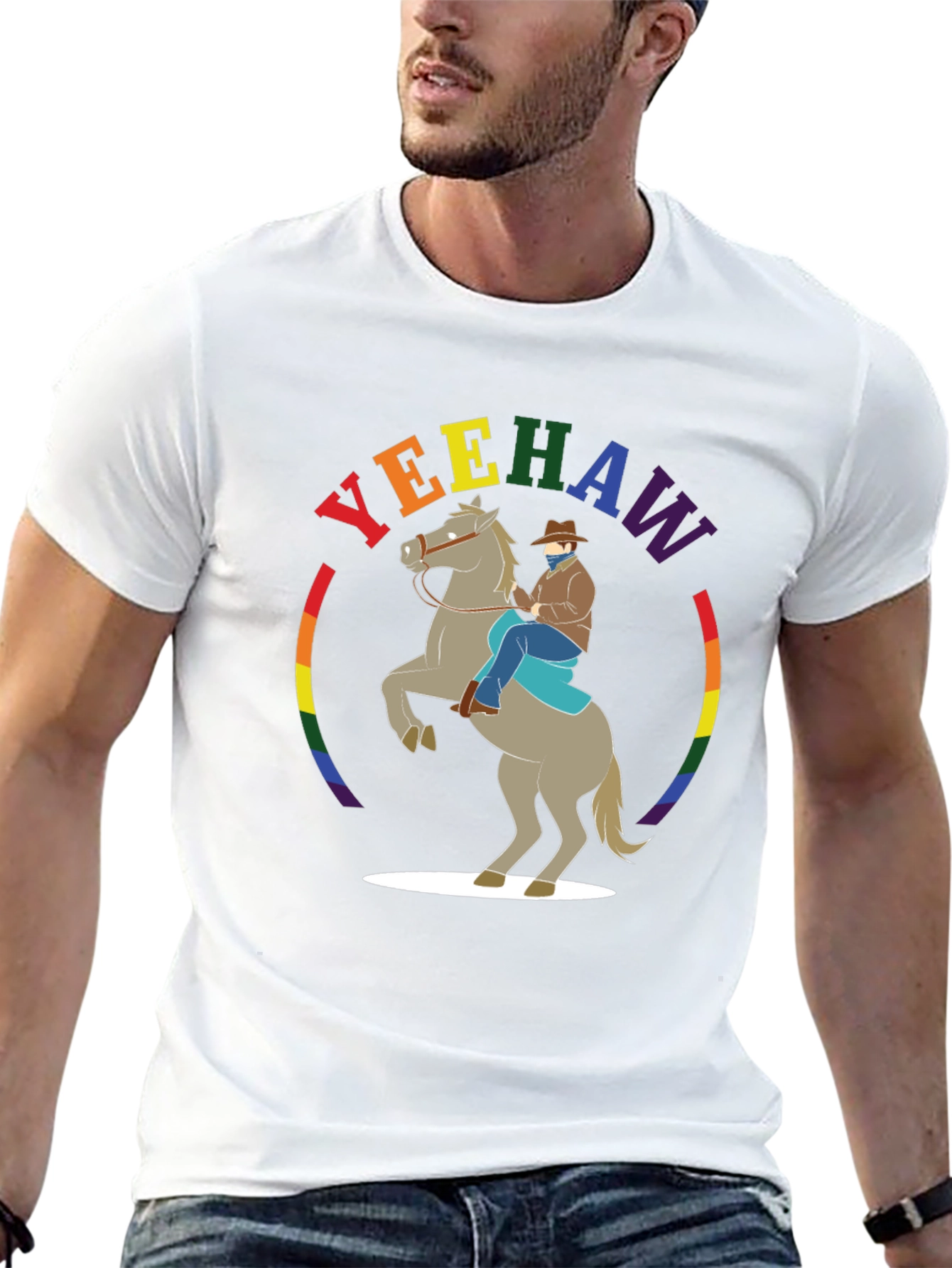 Yeehaw Rainbow Cowboy Graphic Tee