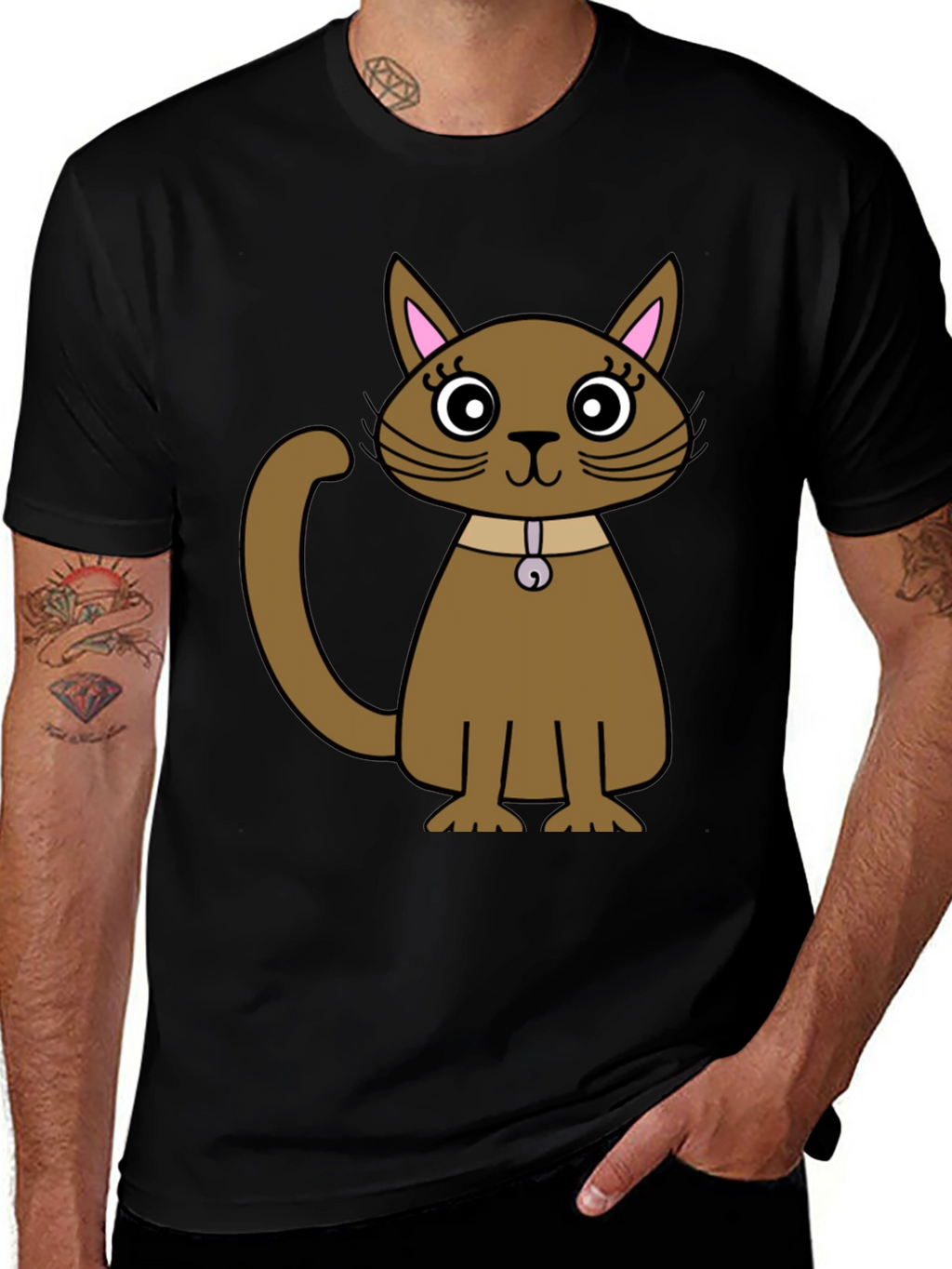 Cute Cartoon Cat T-Shirt - Unisex Black Tee