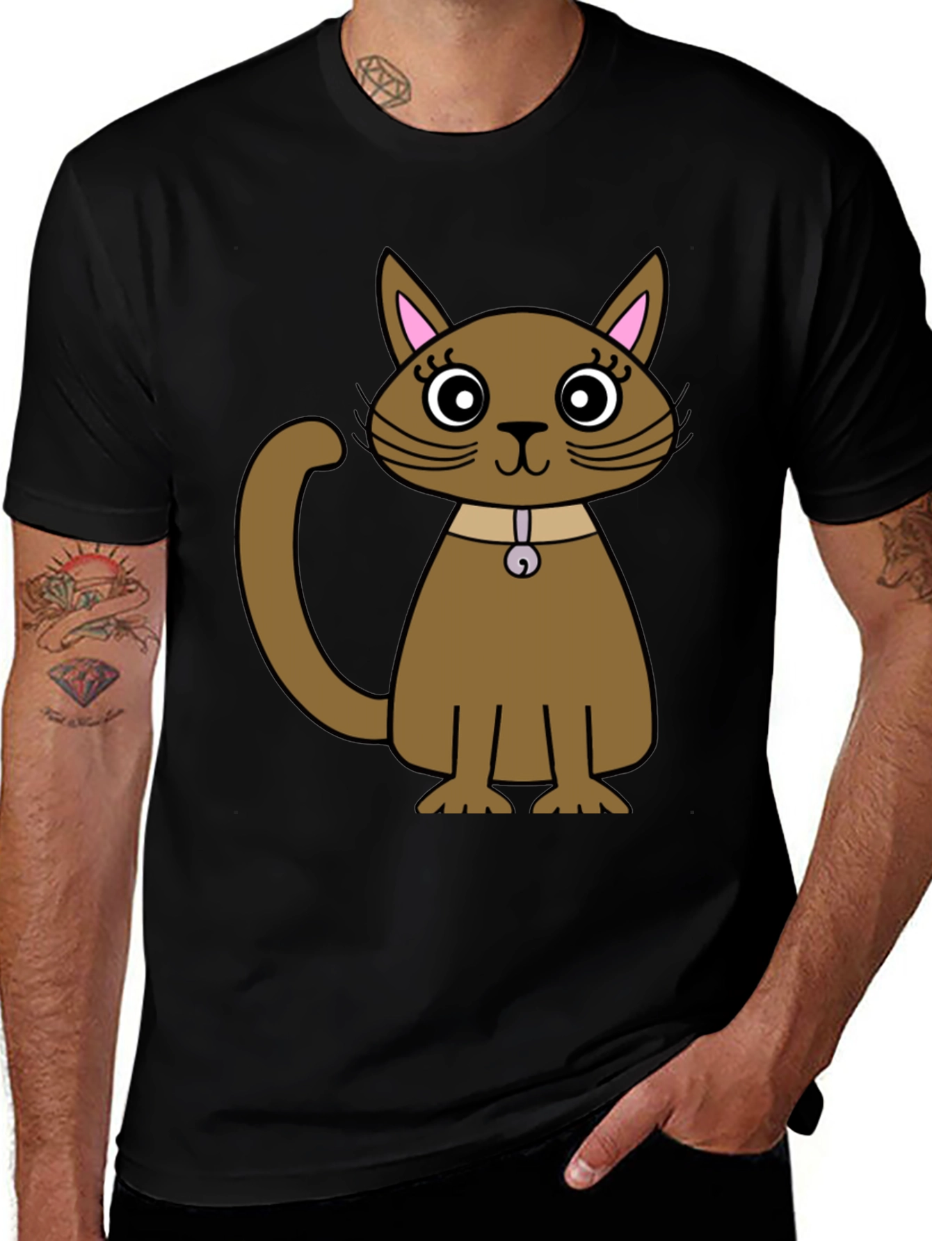 Cute Cartoon Cat T-Shirt - Unisex Black Tee
