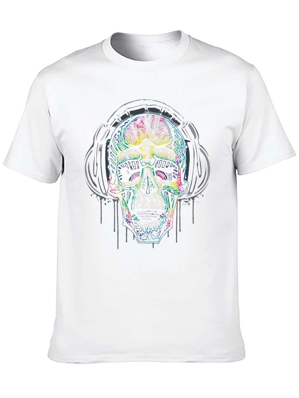 Skull Headphones Graphic Print Black T-Shirt