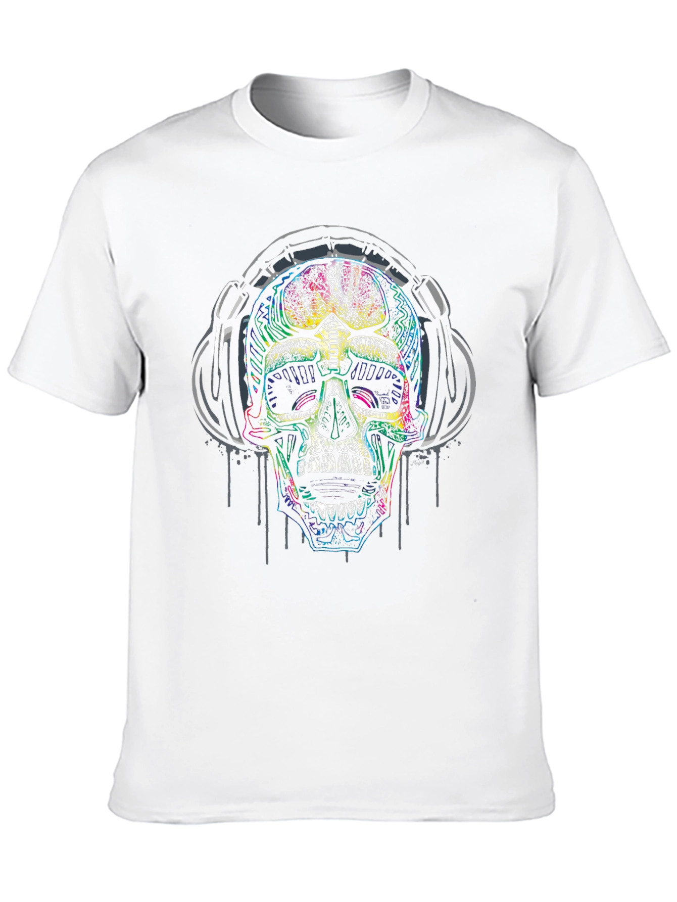 Skull Headphones Graphic Print Black T-Shirt