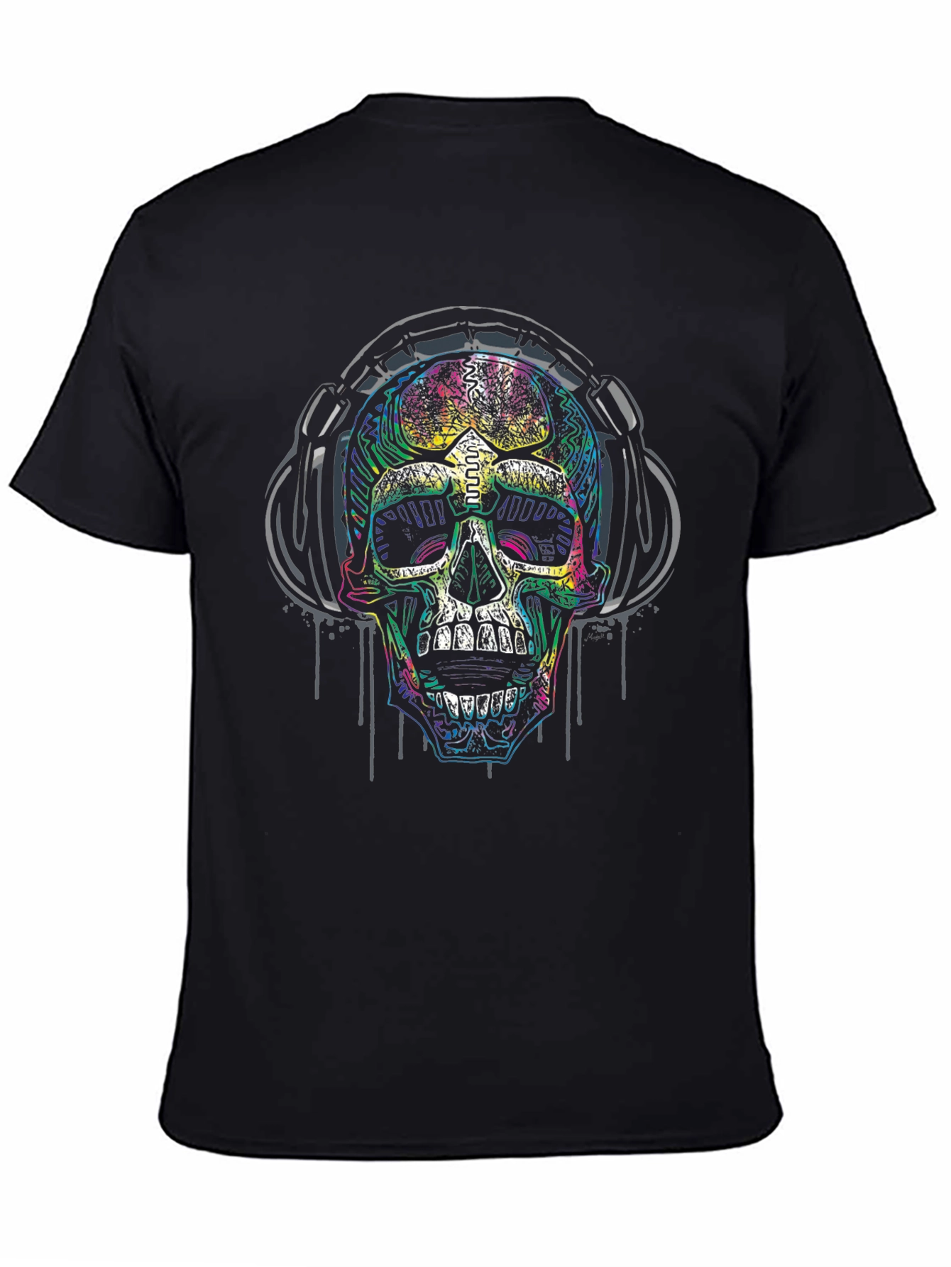 Skull Headphones Graphic Print Black T-Shirt