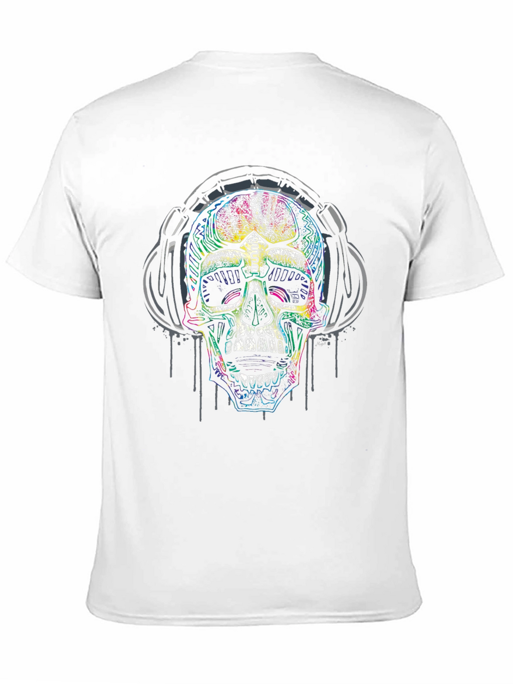Skull Headphones Graphic Print Black T-Shirt