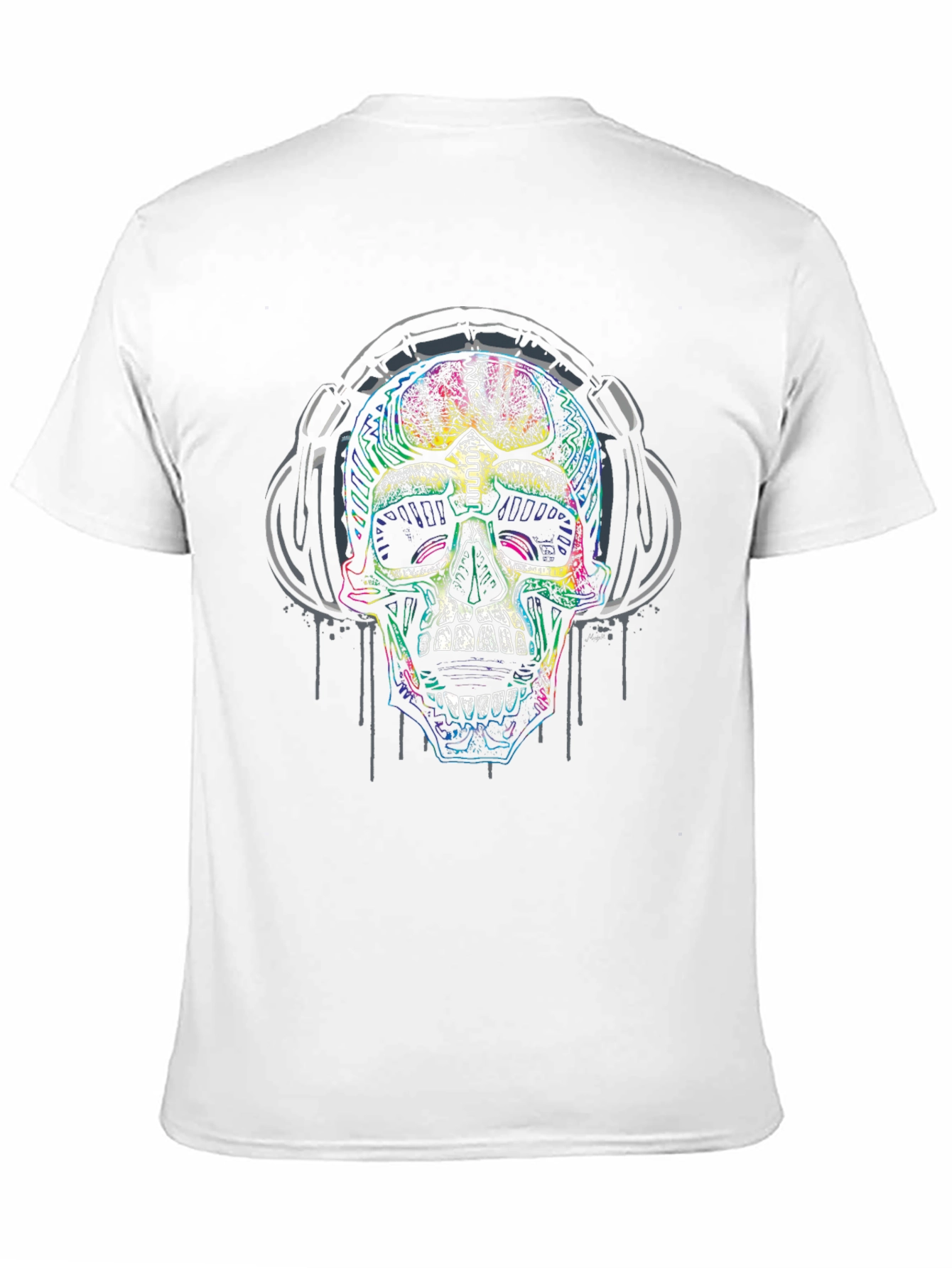 Skull Headphones Graphic Print Black T-Shirt