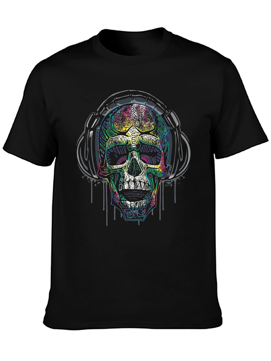 Skull Headphones Graphic Print Black T-Shirt