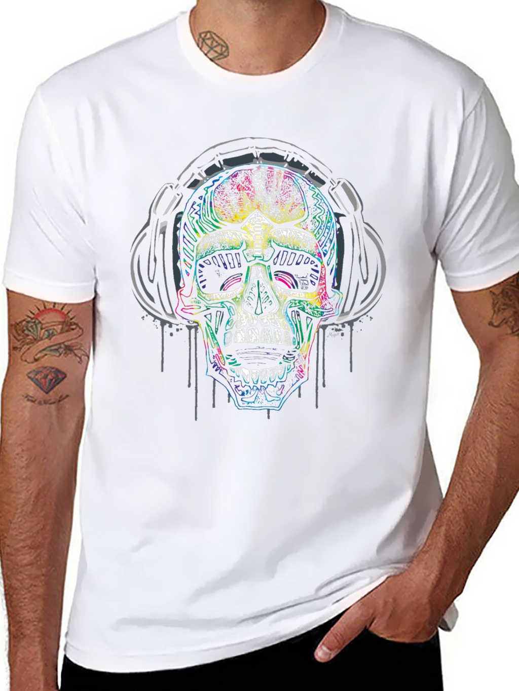 Skull Headphones Graphic Print Black T-Shirt