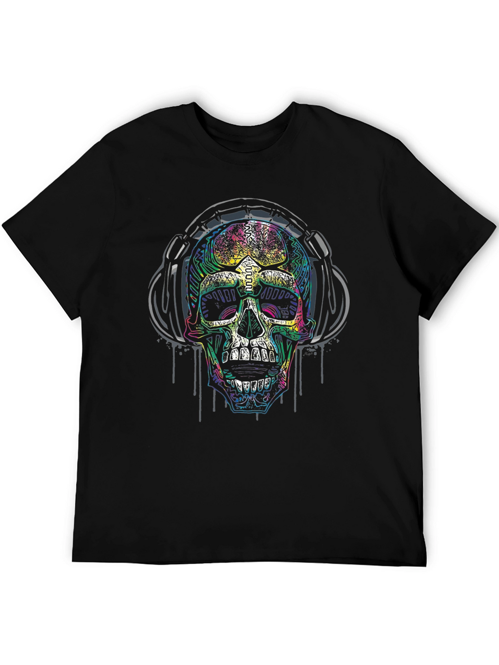Skull Headphones Graphic Print Black T-Shirt