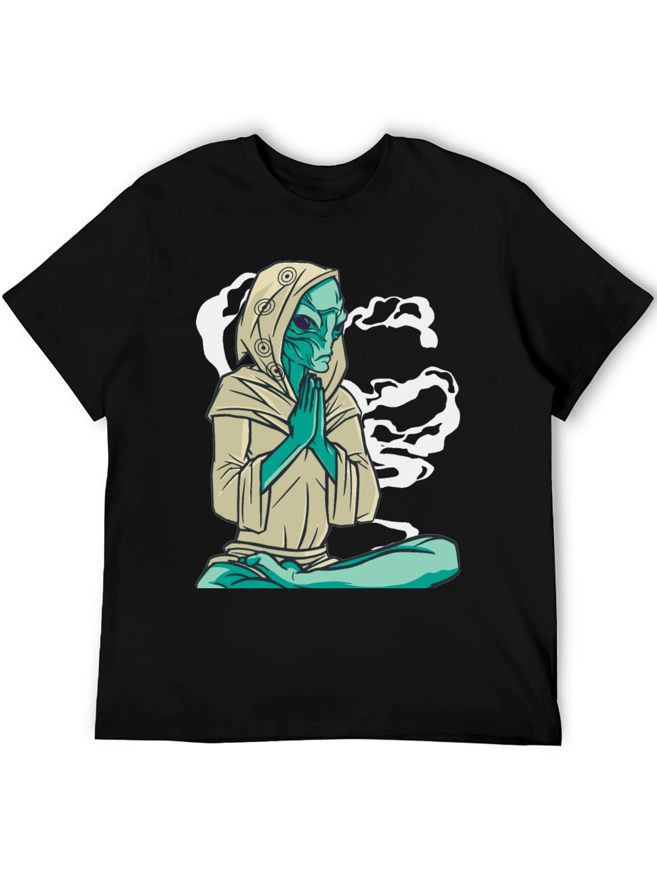 Meditating Alien T-Shirt - Black Cotton Graphic Tee