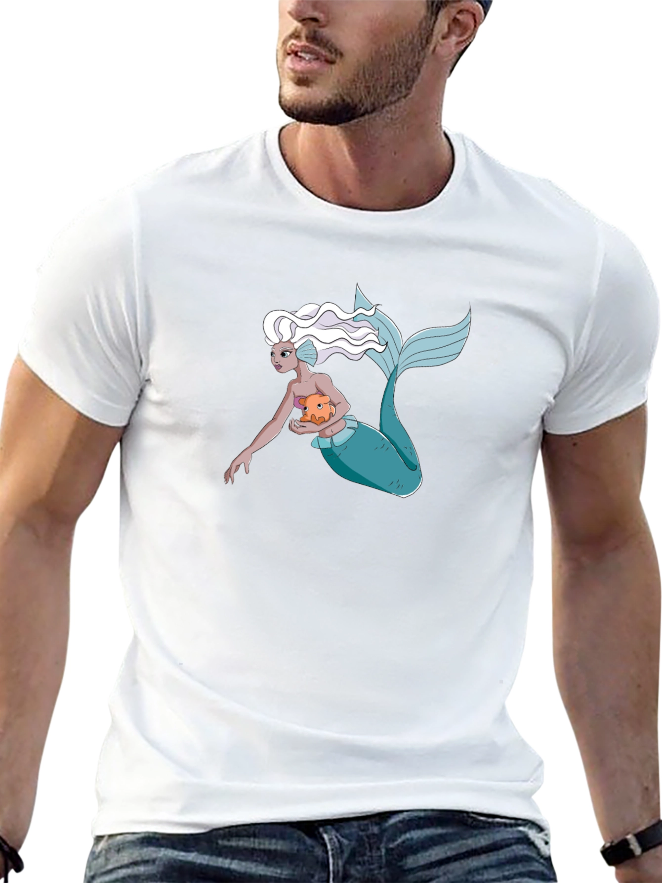 Mermaid Holding Pufferfish Graphic Tee