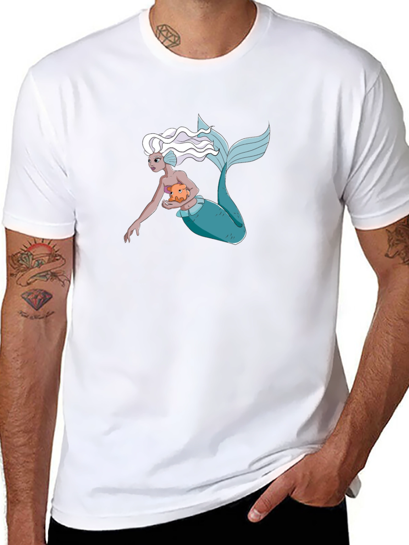 Mermaid Holding Pufferfish Graphic Tee