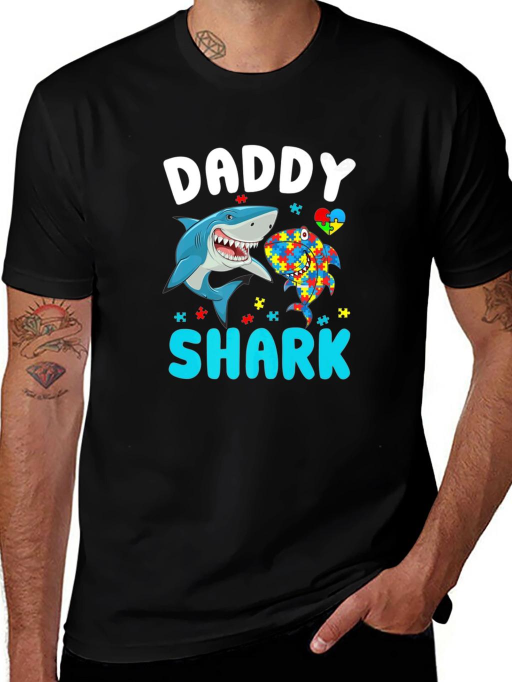 Daddy Shark Autism Awareness T-Shirt