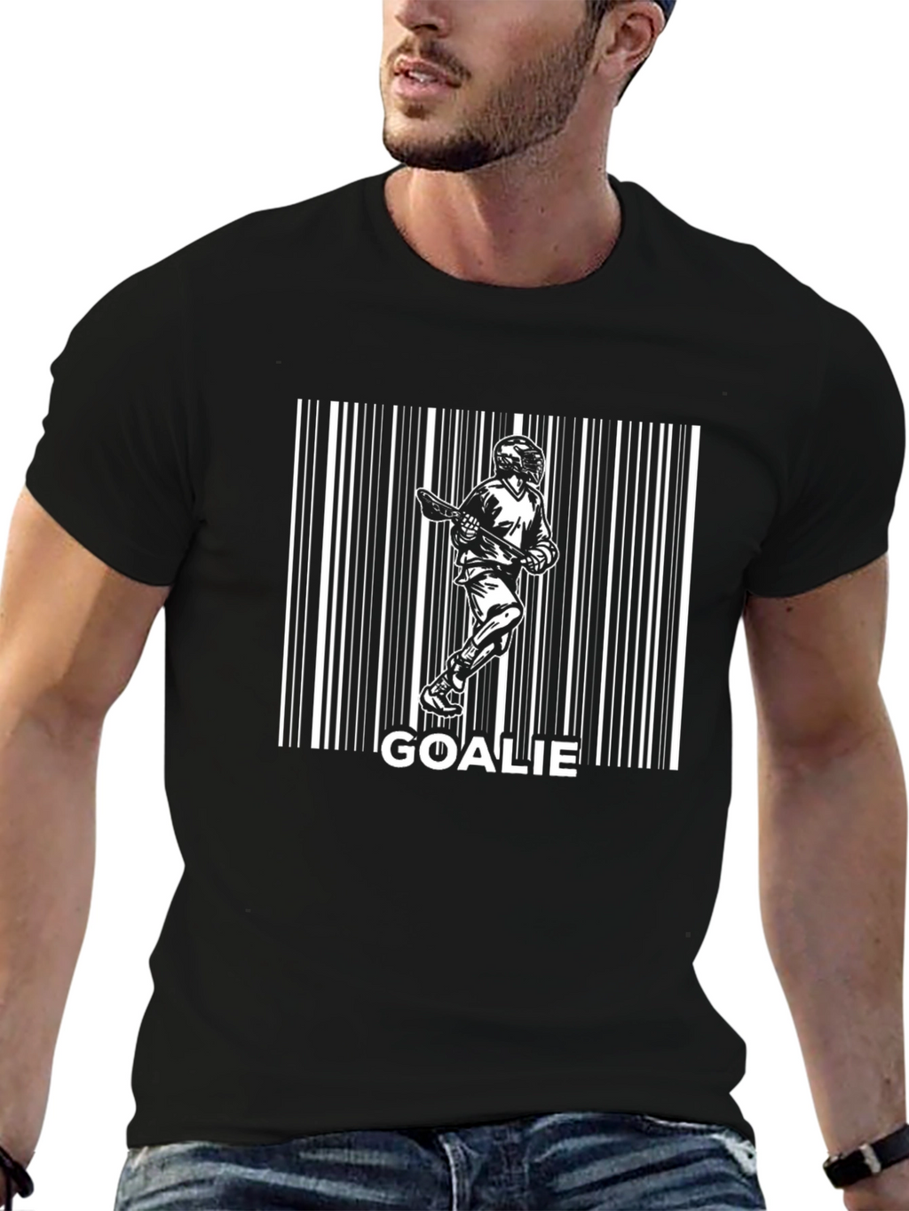 Lacrosse Goalie Barcode Black T-Shirt