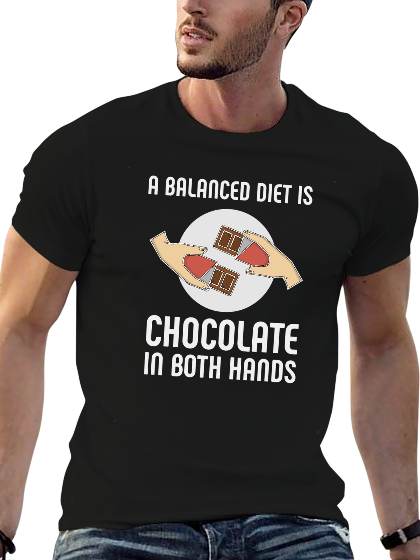 Chocolate in Both Hands T-Shirt Funny Balanced Diet