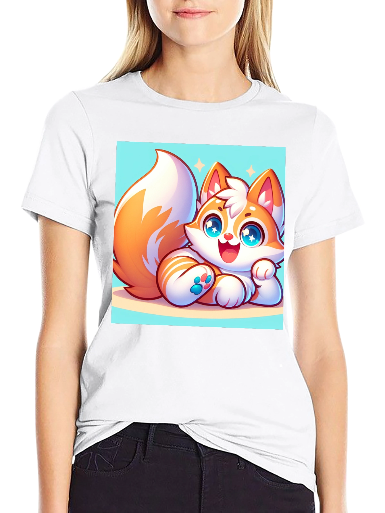 Cute Cartoon Fox Graphic Tee - Black T-Shirt