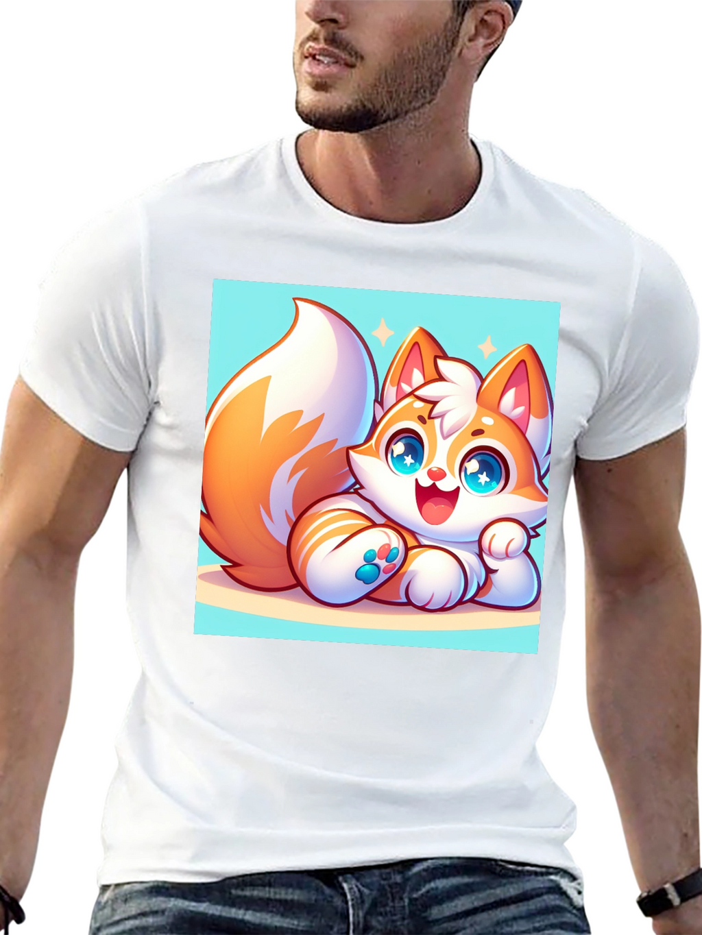 Cute Cartoon Fox Graphic Tee - Black T-Shirt