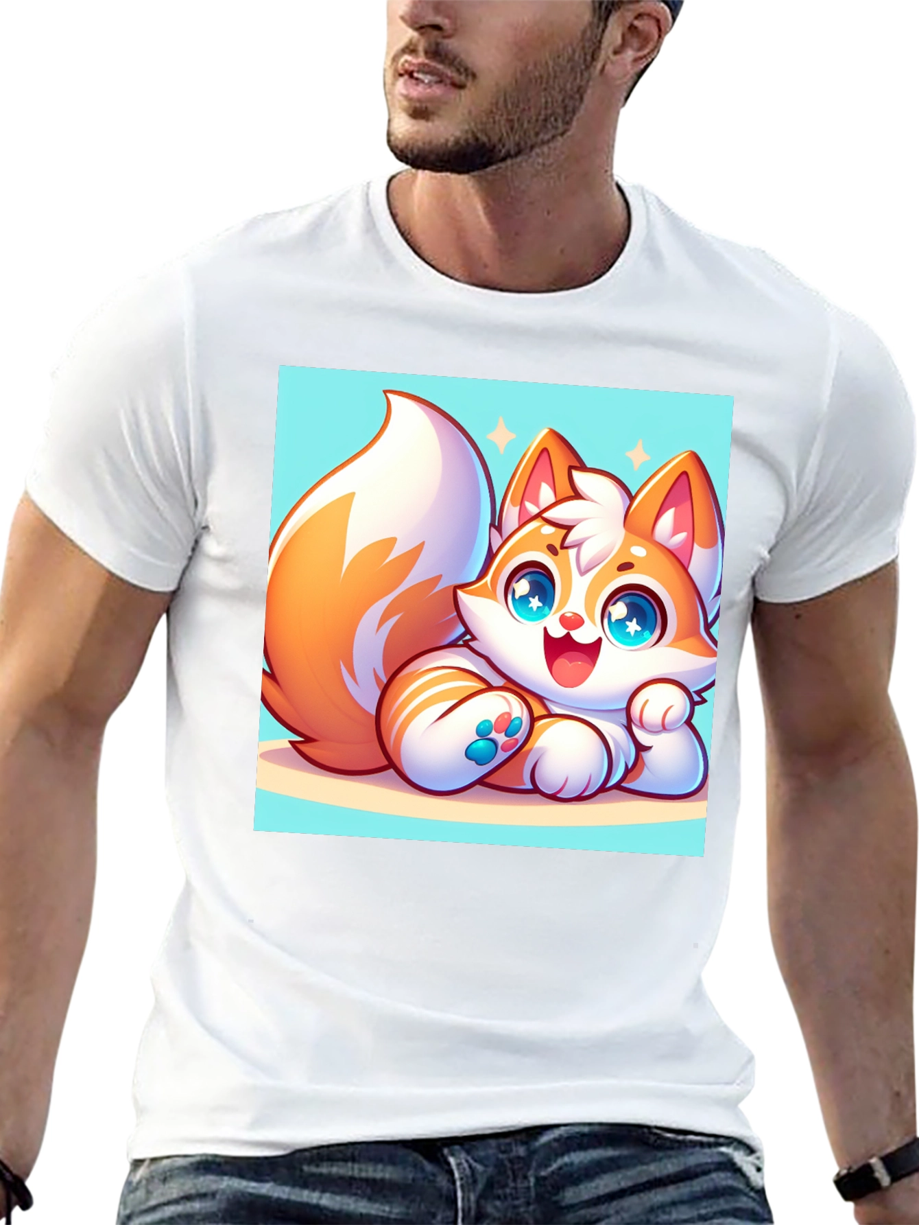 Cute Cartoon Fox Graphic Tee - Black T-Shirt