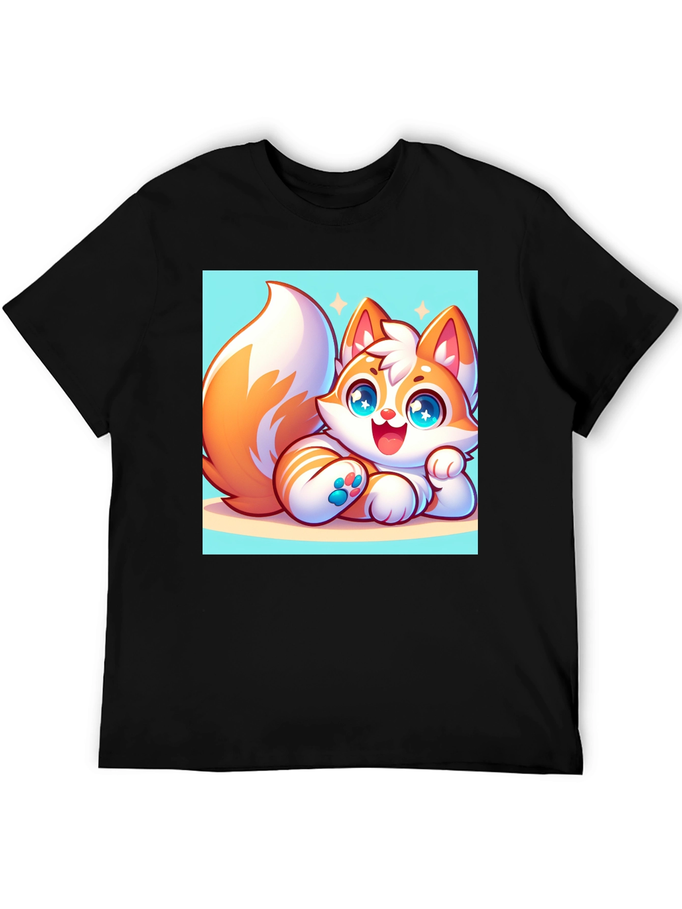 Cute Cartoon Fox Graphic Tee - Black T-Shirt