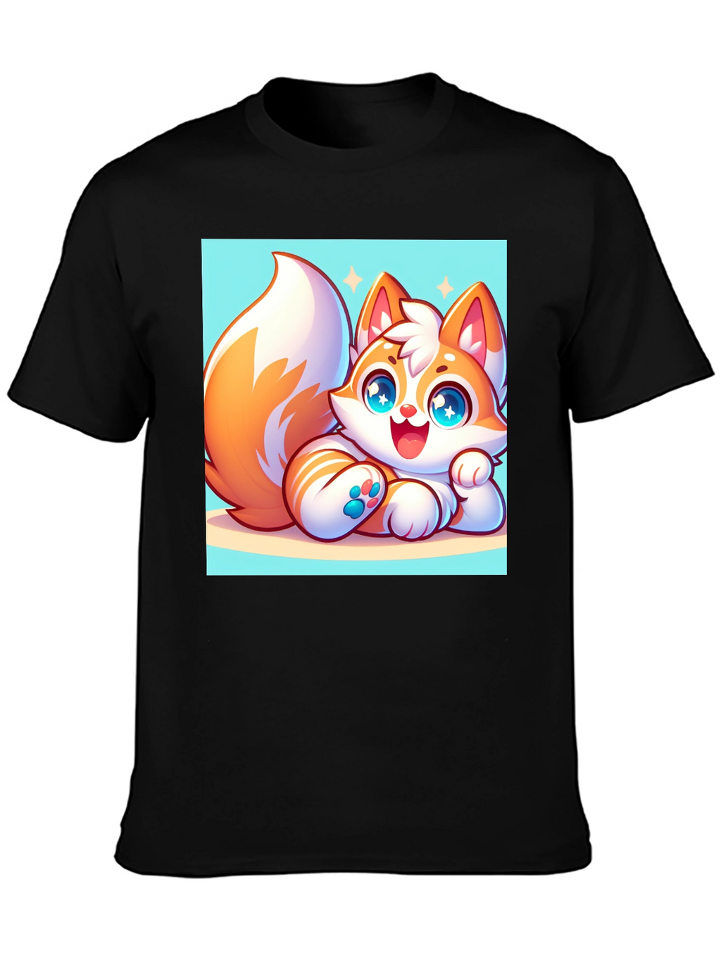 Cute Cartoon Fox Graphic Tee - Black T-Shirt