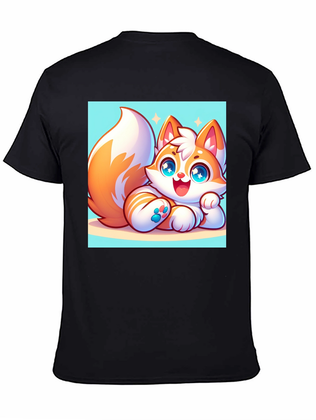 Cute Cartoon Fox Graphic Tee - Black T-Shirt