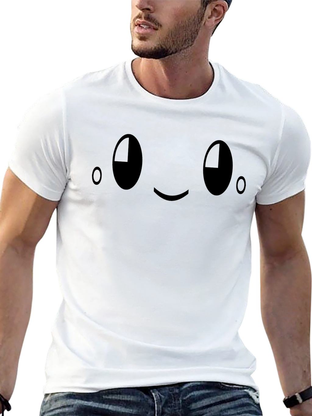 Black T-Shirt with Cute Smiley Face Graphic